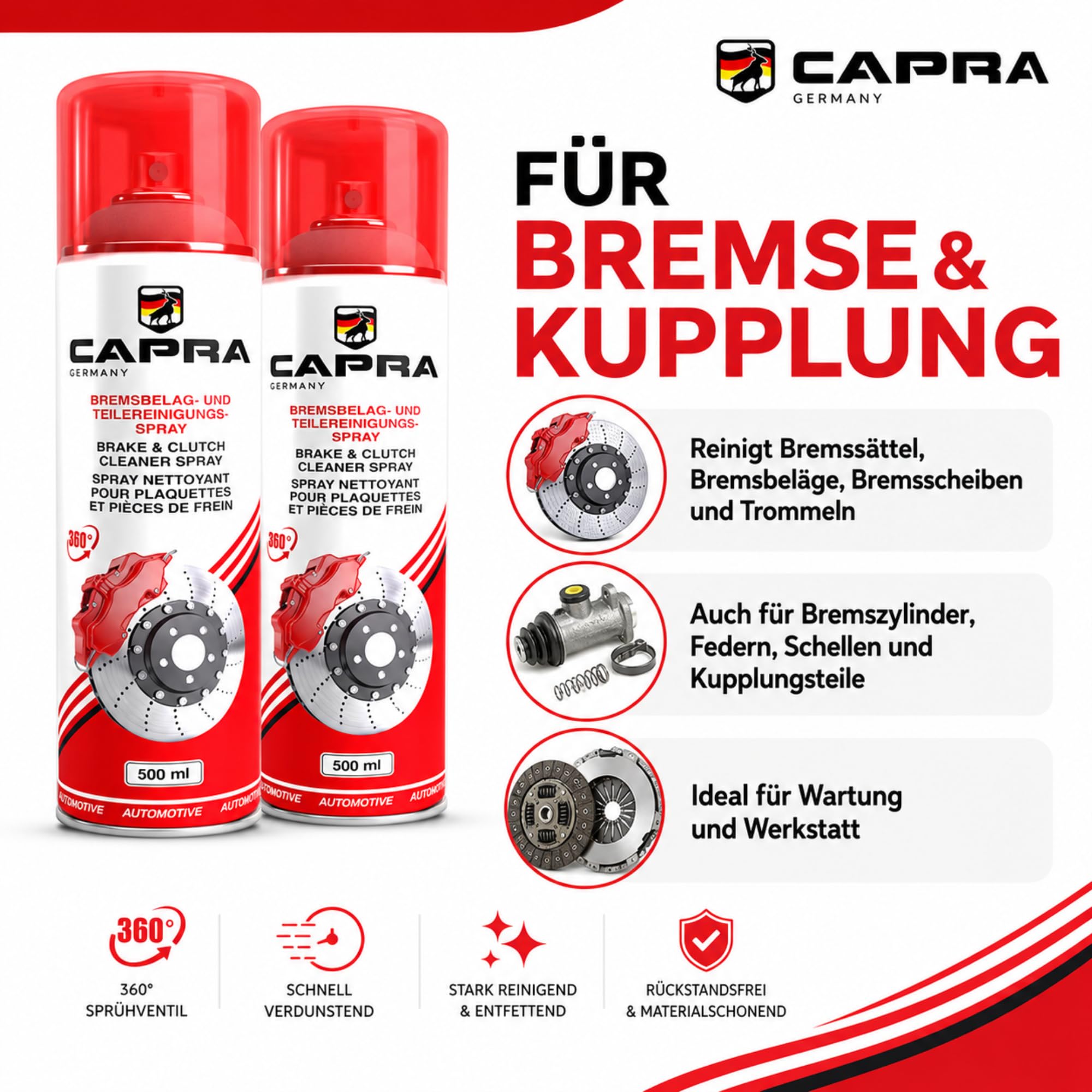 Bremsenreiniger 24 x 500 ml acetonfreier Teilereiniger Entfetter Spraydose Made in Germany