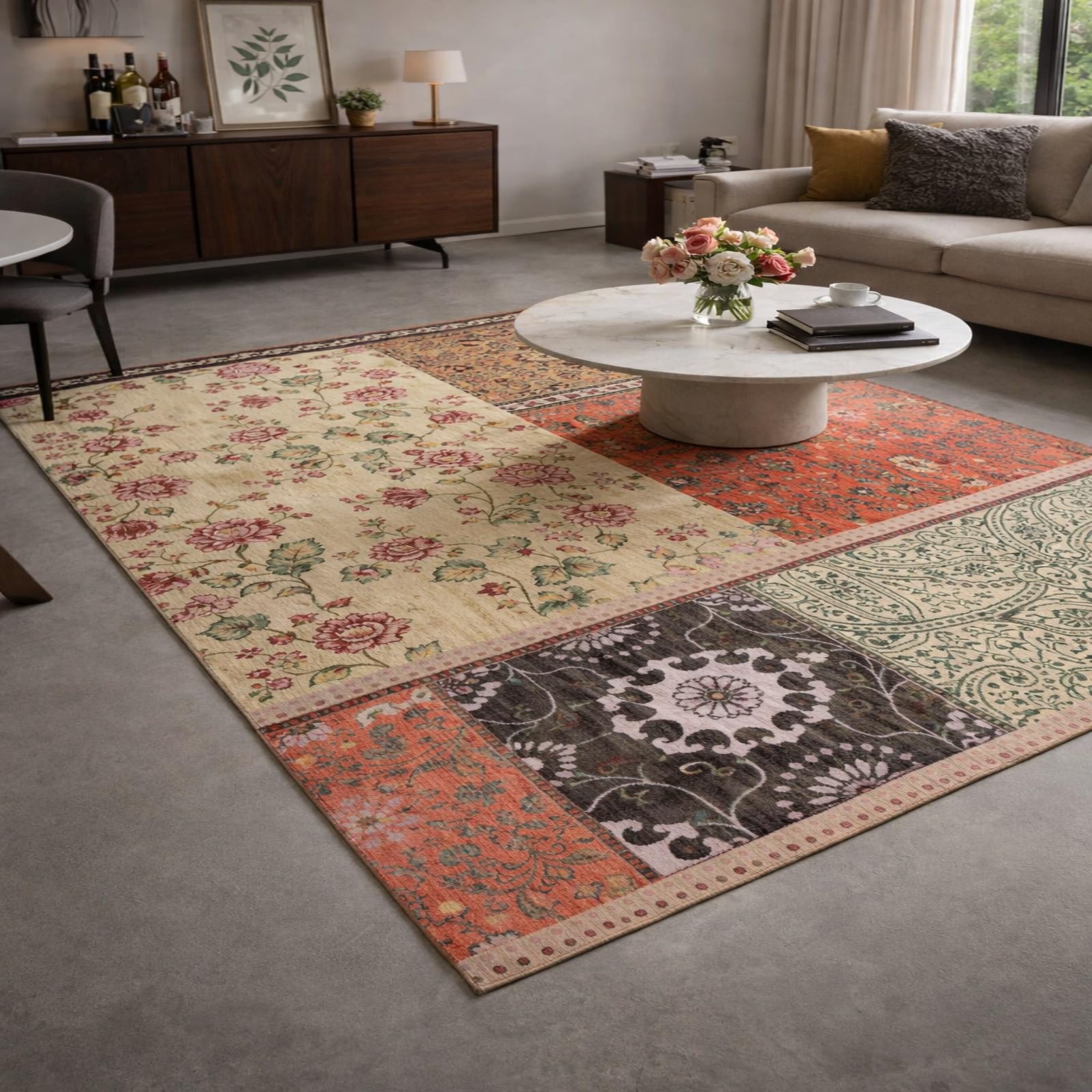 Alfombra antideslizante lavable 170 x 240 de dormitorio floral
