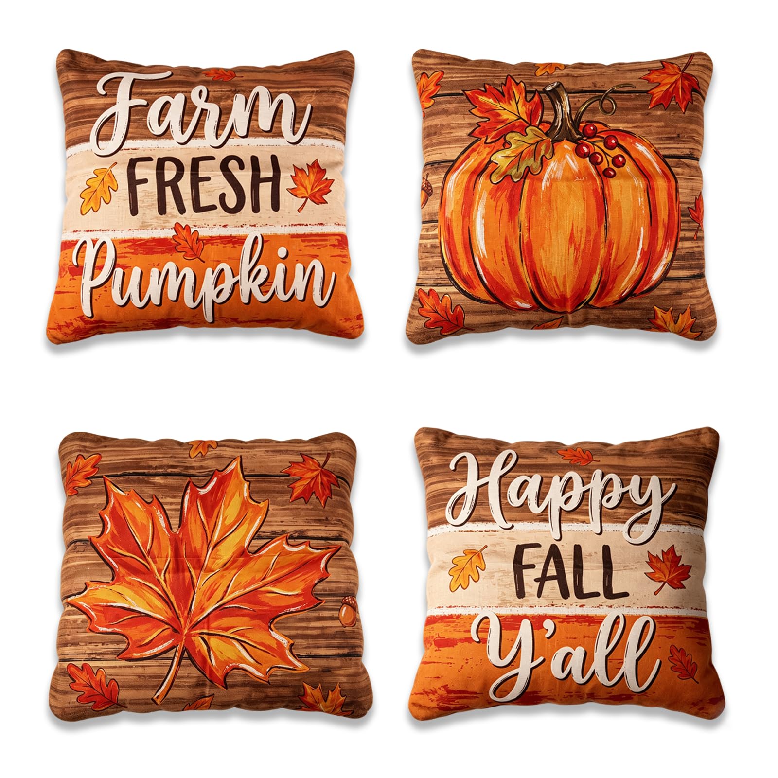 PWMENLK Fall Pillow Covers 18x18 Set of 4, Pumpkin Decor