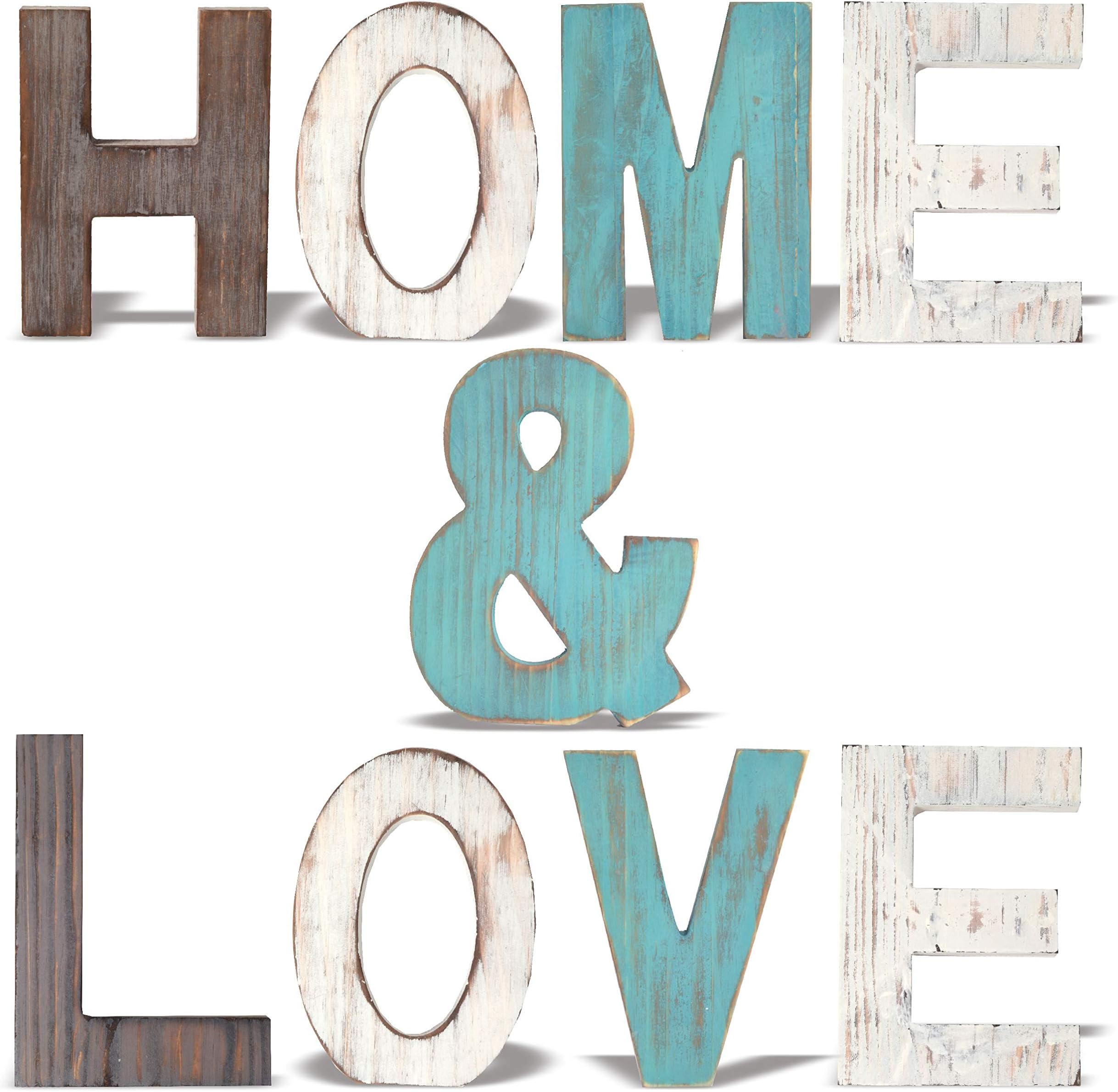 MEANT2TOBE Rustic Wood Home & Love Signs Home Décor |Freestanding Wooden Letters Cutouts for Home Décor|Multi-Color Wooden Signs |Decorative Word Signs|Multicolor Table Decor Centerpiece