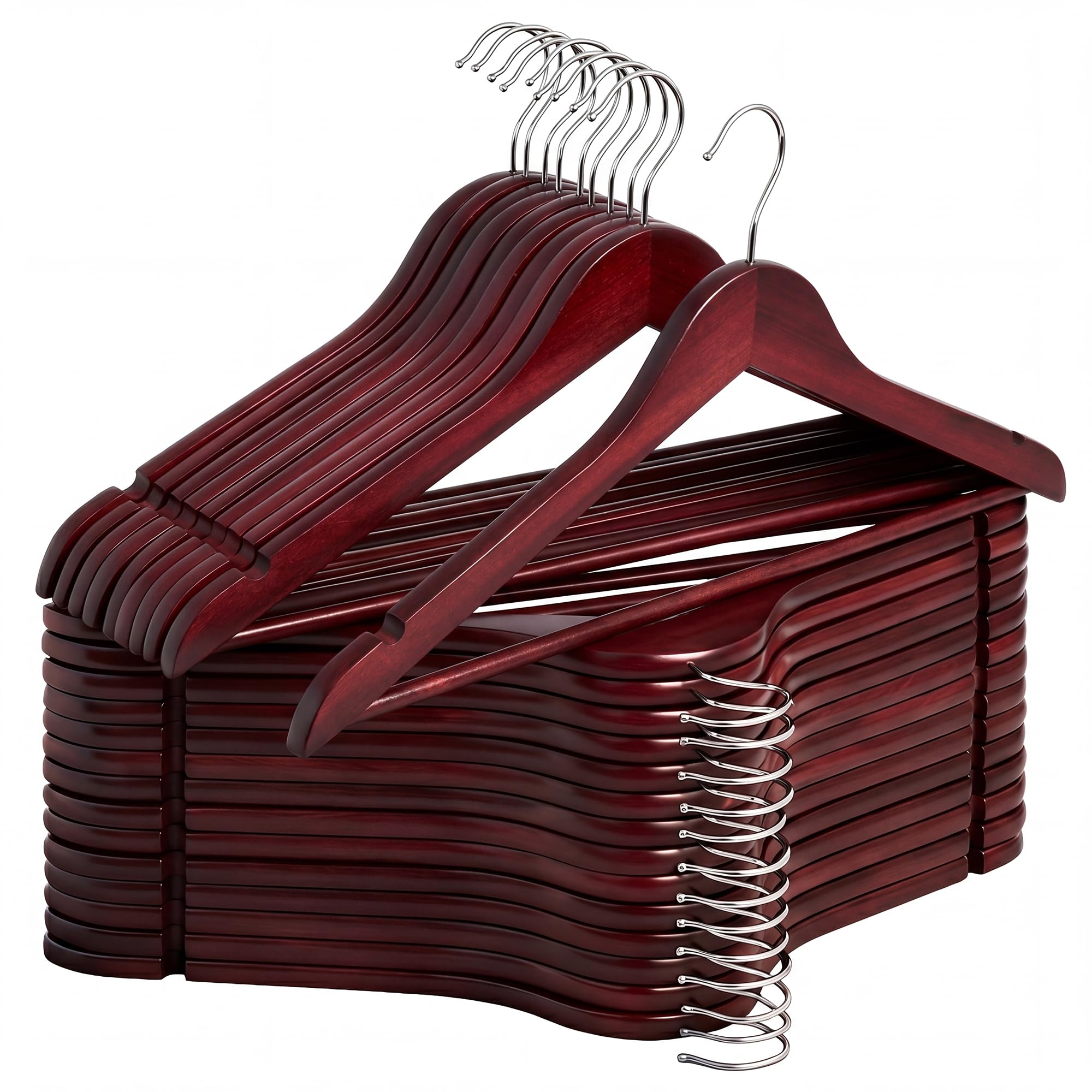 storageworks wooden hangers 30 pack, wood coat hangers for closet, heavy duty clothes hangers for suits, shirts, pants, jackets, dark cherry color