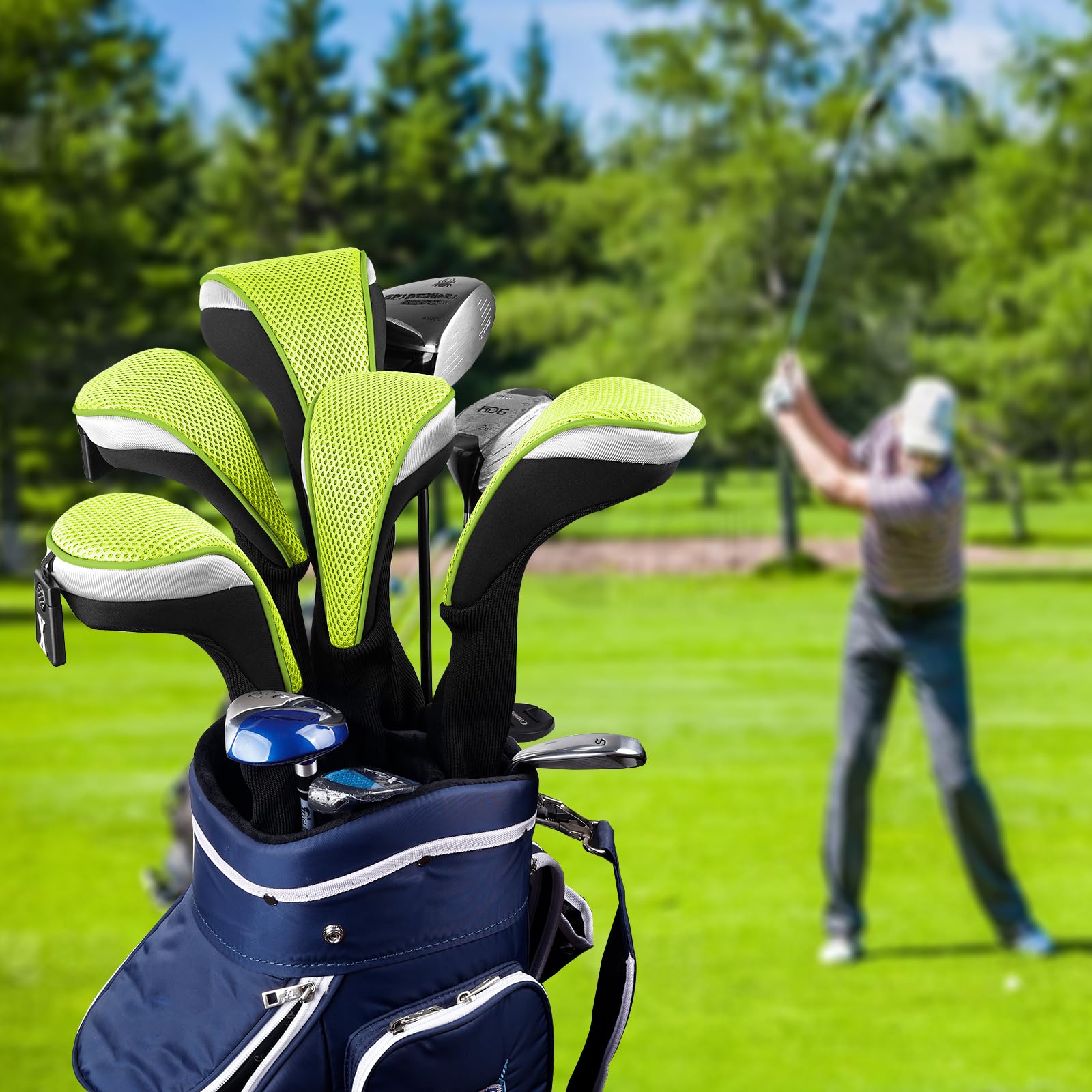 Andux Golf Schlägerkopfhüllen für Driver, 460 cc, Langer Hals Grün