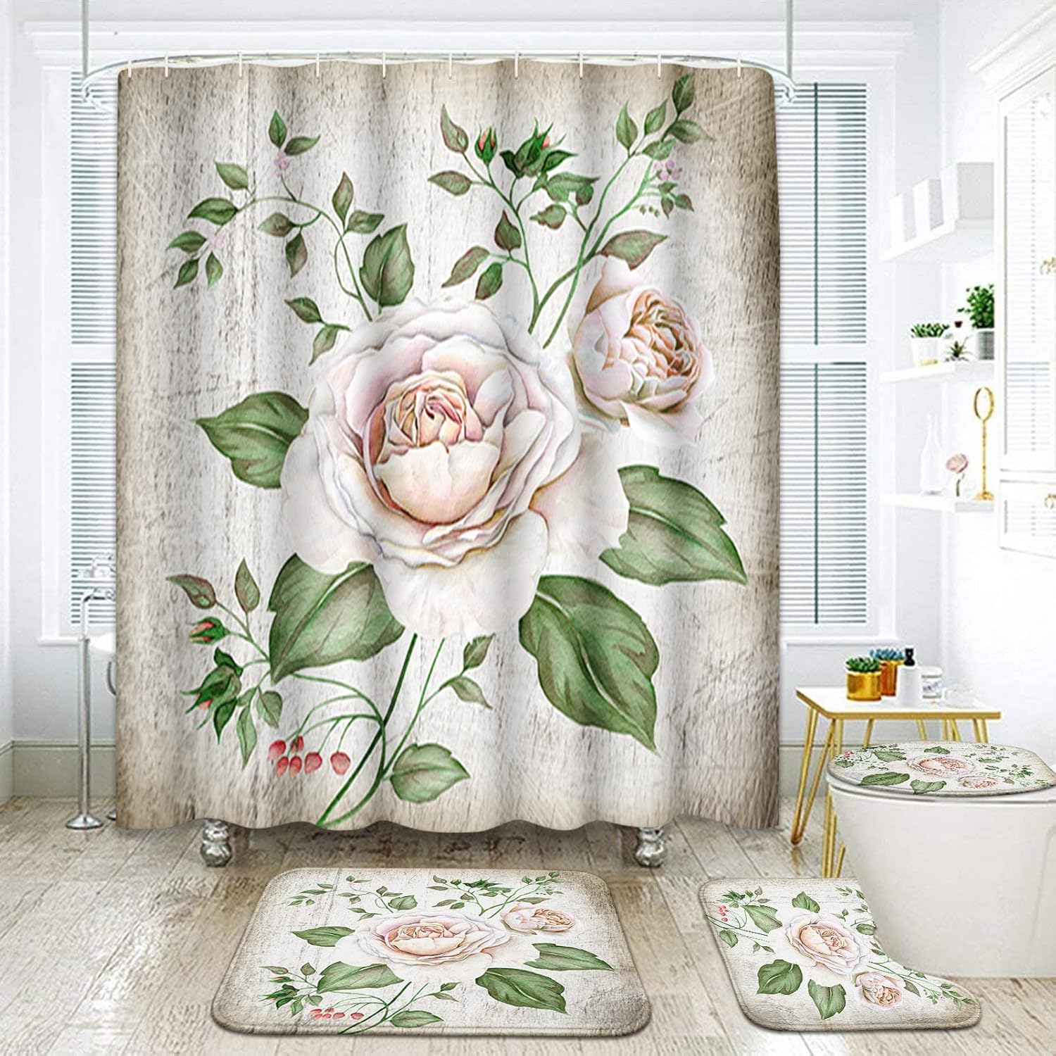 ArtSocket Vintage Roses Bathroom Set with Shower Curtain