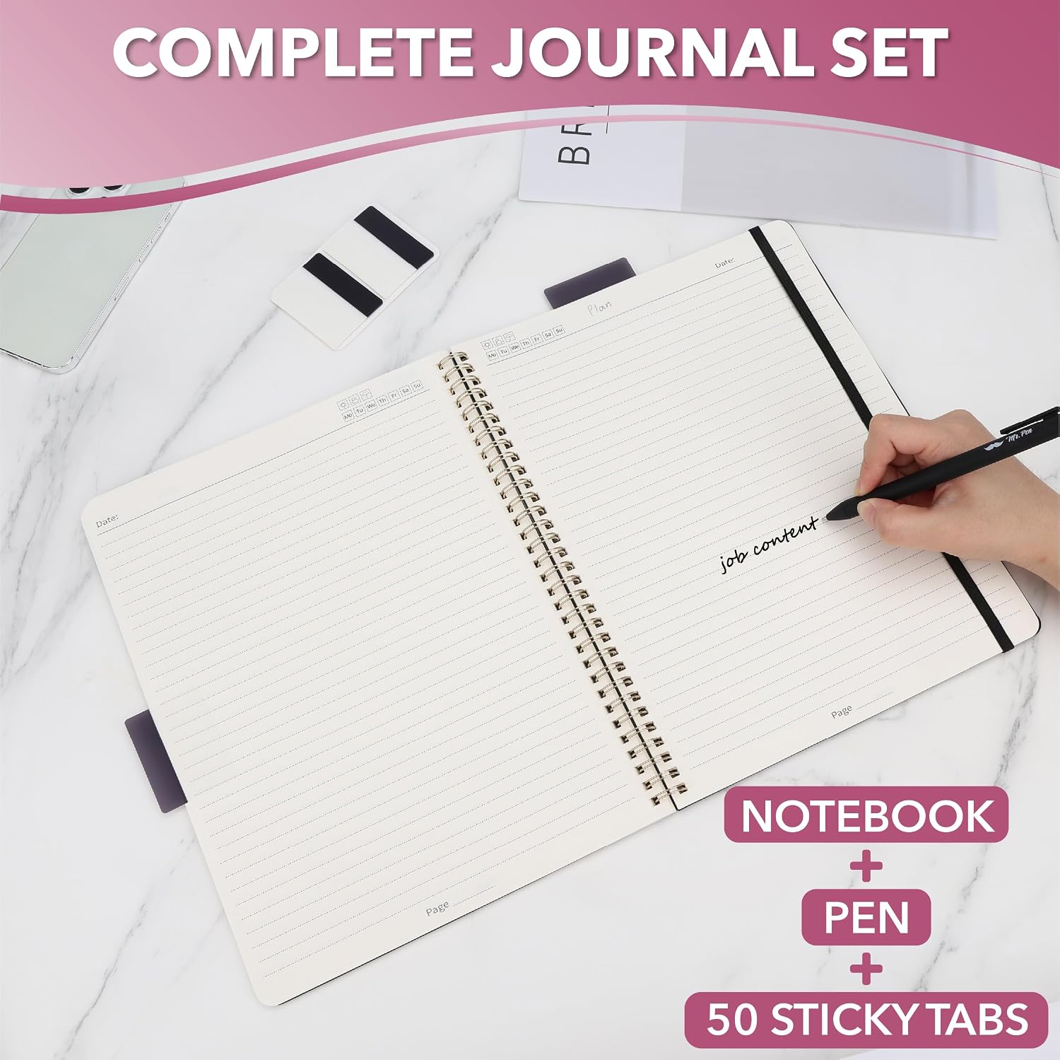 Mr. Pen- Lined Spiral Journal Notebook, 8.5"x11", 100 Pages, Black image 3