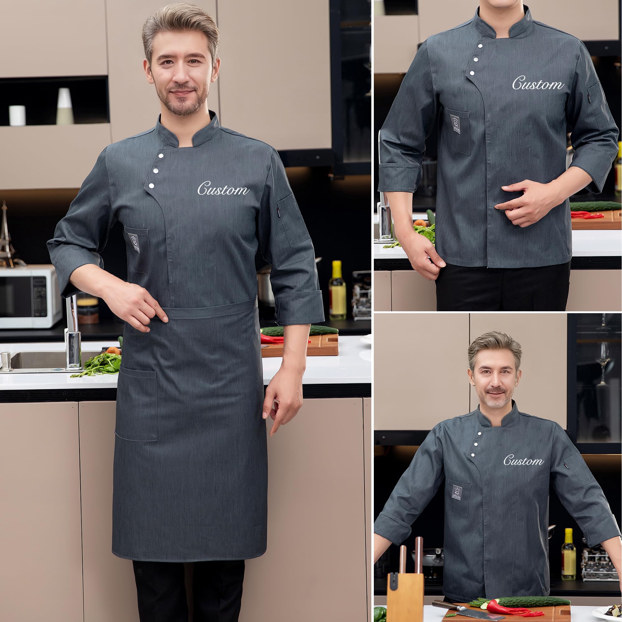Chaqueta De Chef Personalizada Chaqueta De Chef De Manga Larga Personalizada Con Nombre Bordado Uniforme De Panadería Para Servicio De Comida