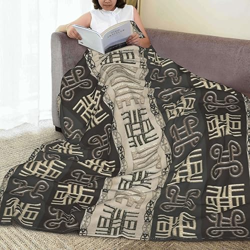 Miniatura 8 de Yssammns Manta de forro polar ultrasuave, patrón africano con símbolos Adinkra, manta de felpa para todas las estaciones, manta ligera para cama,