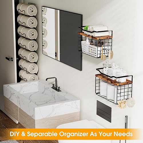 Miniatura 5 de LIDTOP Toalleros para baño, toallero montado en la pared, 4 niveles enrollados o plegados con estantes flotantes, toallero de baño para baño,