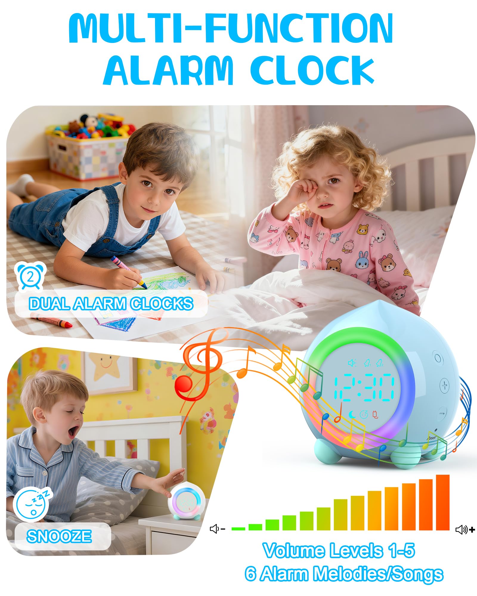 Edillas Réveil Enfant Digital Football Pêche Veilleuse Double Alarme Snooze 6 Sonneries