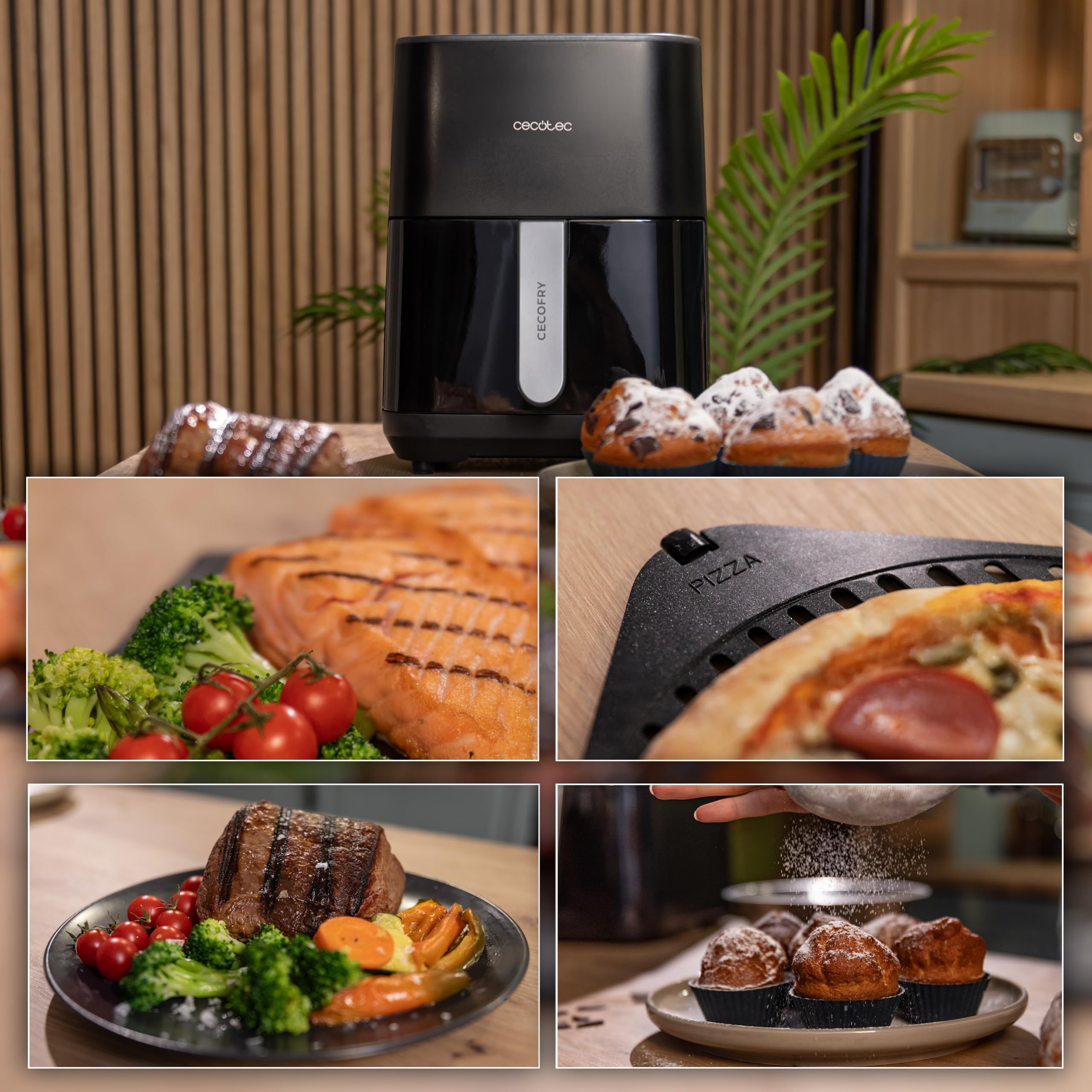 Cecotec Friggitrice ad Aria 4L - Air Fryer Cecofry&Grill Duoheat 4000. 1900W, 3in1: Friggitrice, Grill, Piastra. 10 Menù, Doppia Temp 40-200°C, Cottura uniforme e veloce, Cucina sana e gustosa