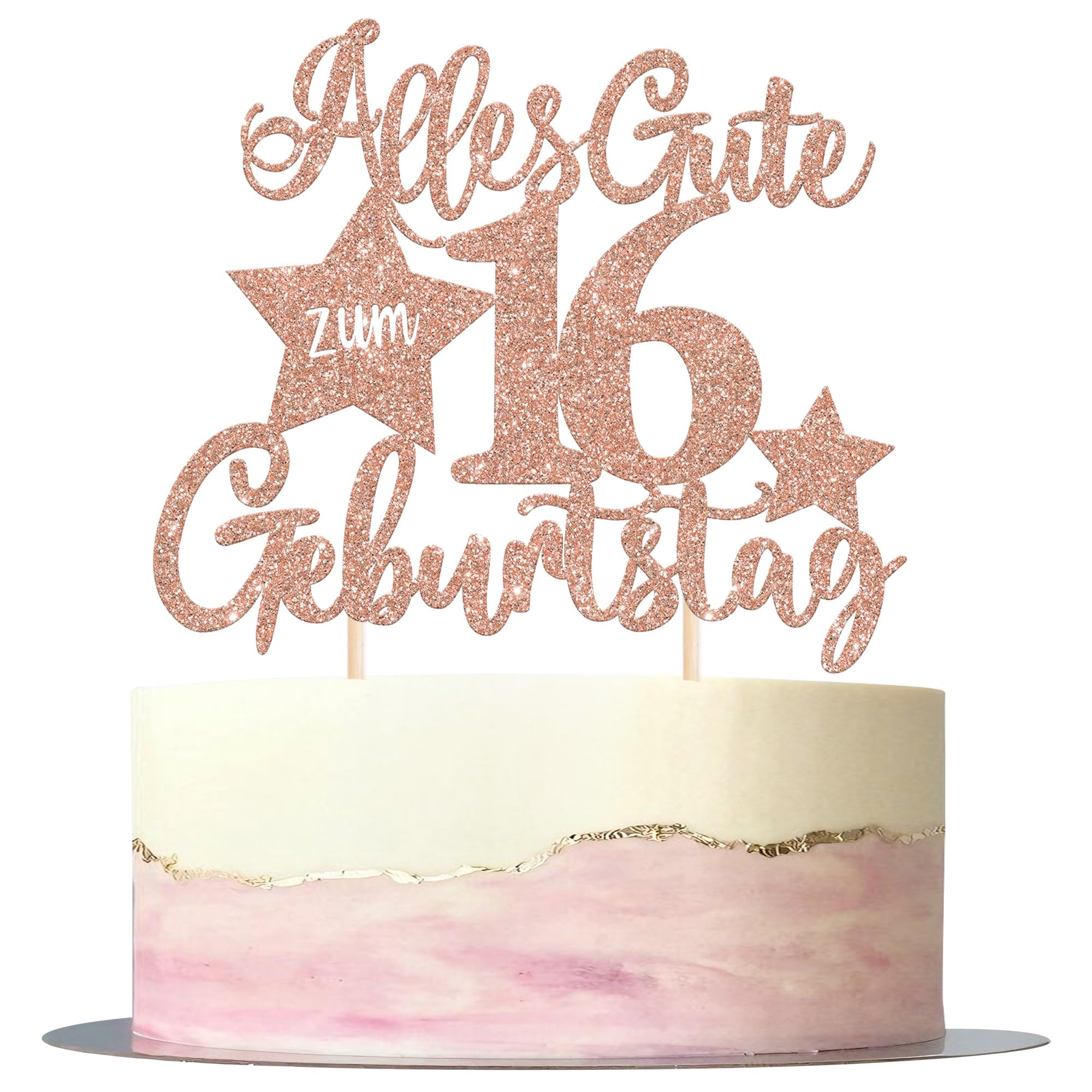 1 Stück Alles Gute zum 16 Geburtstag Tortendeko Happy Birthday Cake Topper 16th Geburtstag Kuchen Deko für Jahrestag Junge Mädchen 16th Party Kuchen Dekoration Rosegold