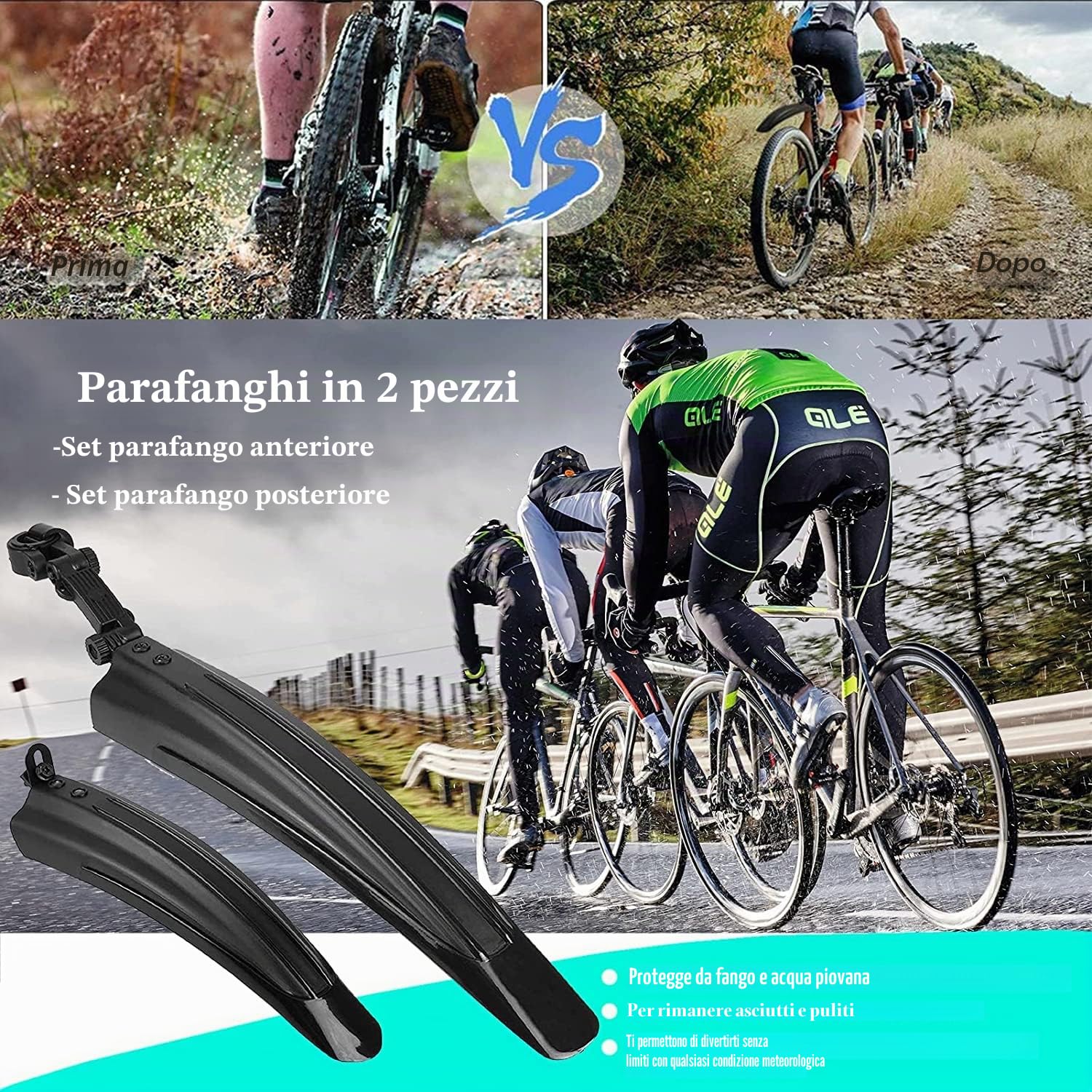 Favuit Parafango Bici, Universale Regolabile Parafanghi Bici Set 20-26 Pollici Anteriore Posteriore Parafango Bicicletta per Mountain Bike Bici da Corsa MTB