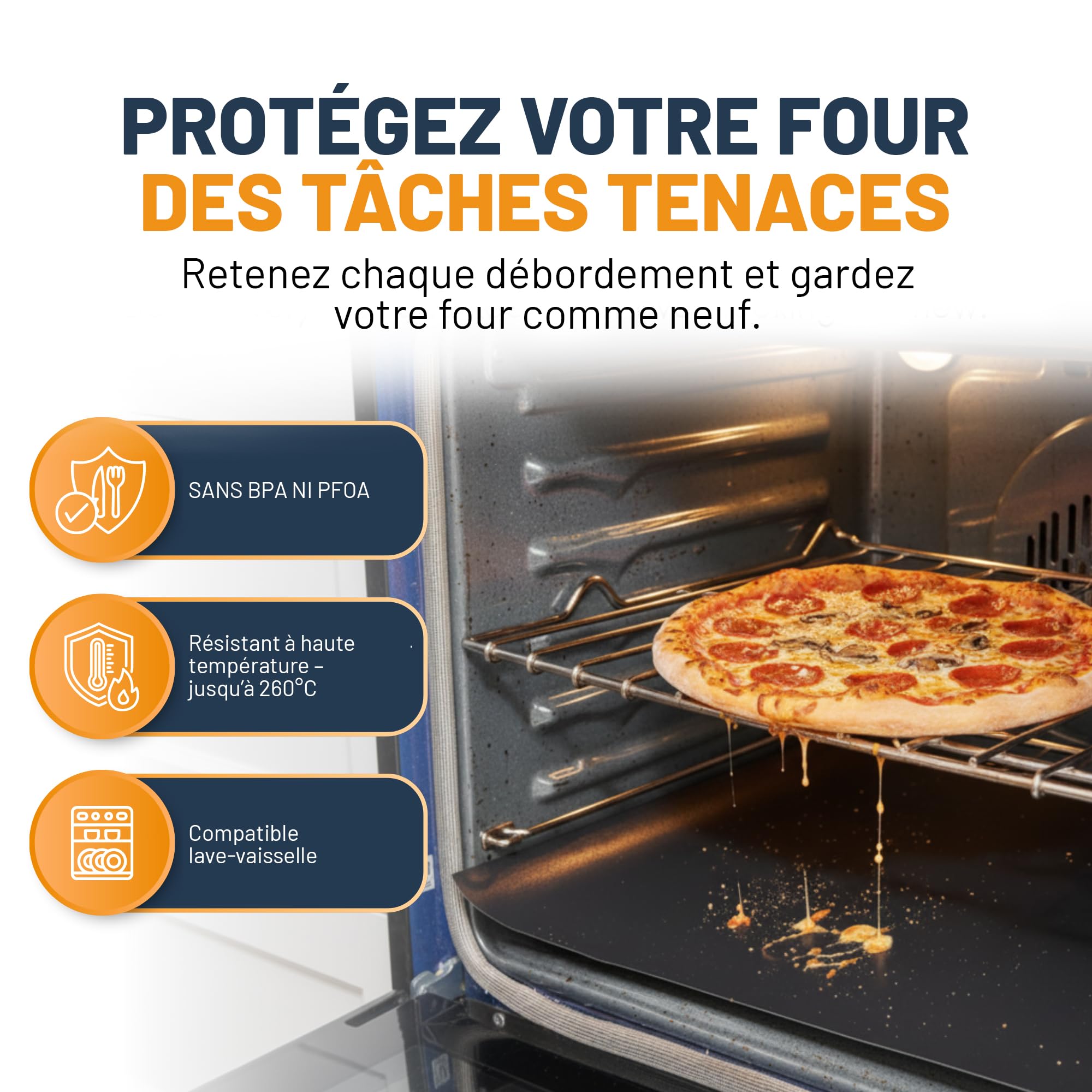 Linda’s Essentials Feuille Protection Four Cuisson (Lot de 2) Tapis de Cuisson Reutilisable (32x50cm) Feuille de Cuisson Antiadhésive pour Fond de Four - Protection Four et Plaques de Cuisson (Noir)