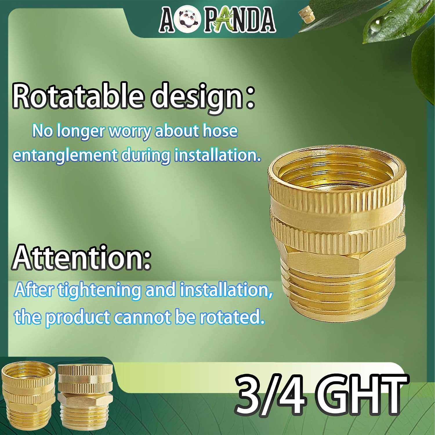 AOPANDA Brass Garden Swivel Pipe Fitting 3/4" GHT Female x 3/4" GHT Male Thread Garden Hose Threaded Adapter (Pack of 2). image 3