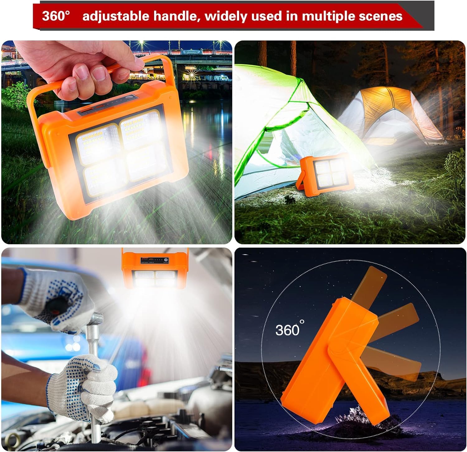 kh Led Solar Portable Work Light Solar Emergency Light Rechargeable Floor Job Site Light with 360° Stand for Emergency, Store, Hotel, Farms, Garage, Courtyard,Workshop, Car Repair, Camping, Fishing 2