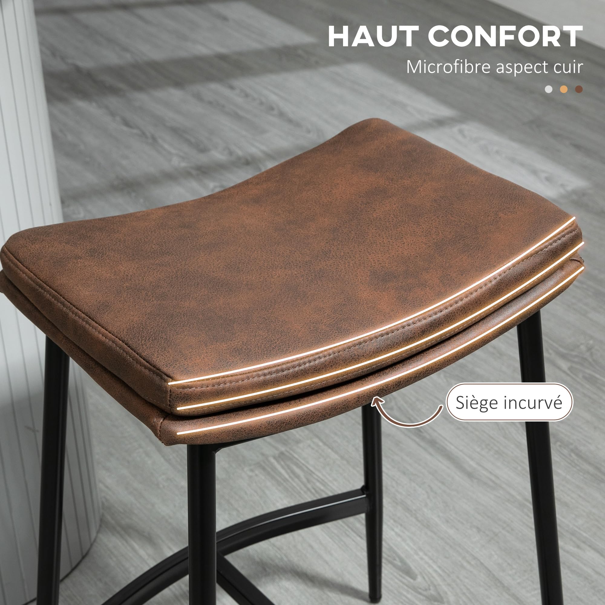 HOMCOM Tabourets de Bar Repose-Pieds Acier 48,5x38,5x68,5 cm Marron Noir