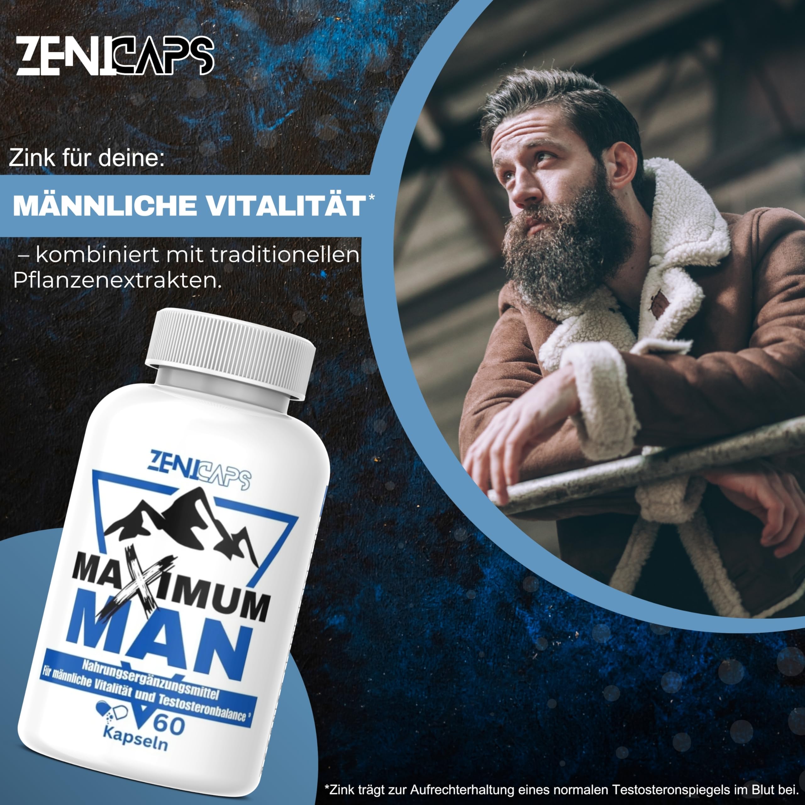 MAXIMUM MAN Original | Für aktive Männer – mit Zink für den Testosteronspiegel* | Einfache Anwendung | mit L-Arginin, Tribulus Terrestris, Maca, Ashwaganda