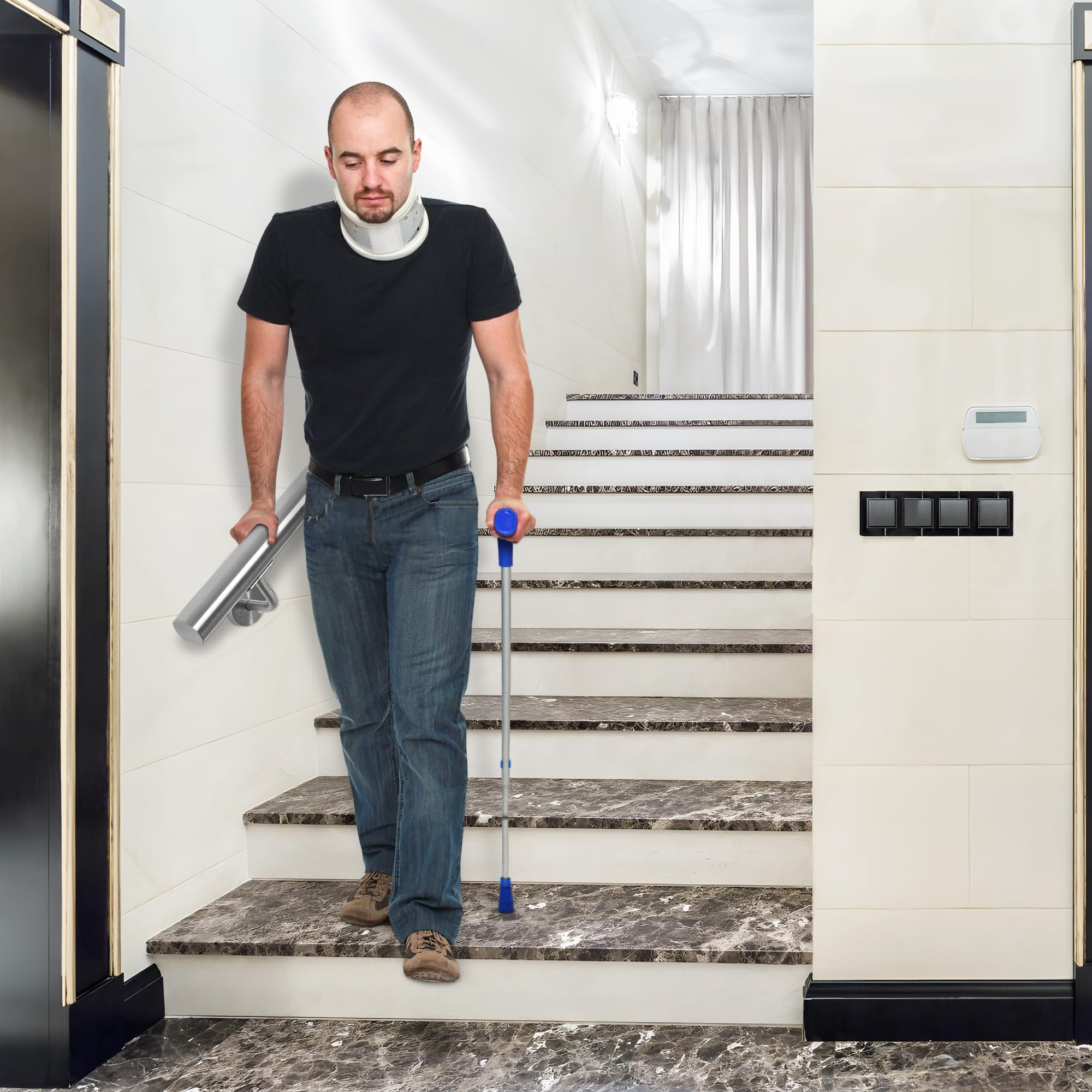 OUUTMEE Handlauf Edelstahl für Treppen 100cm Wandmontiertes Treppengeländer mit Halterungen,rund Ø 42 mm,Innen Außenhandlauf für Dachboden, Veranda, Garage Terrasse