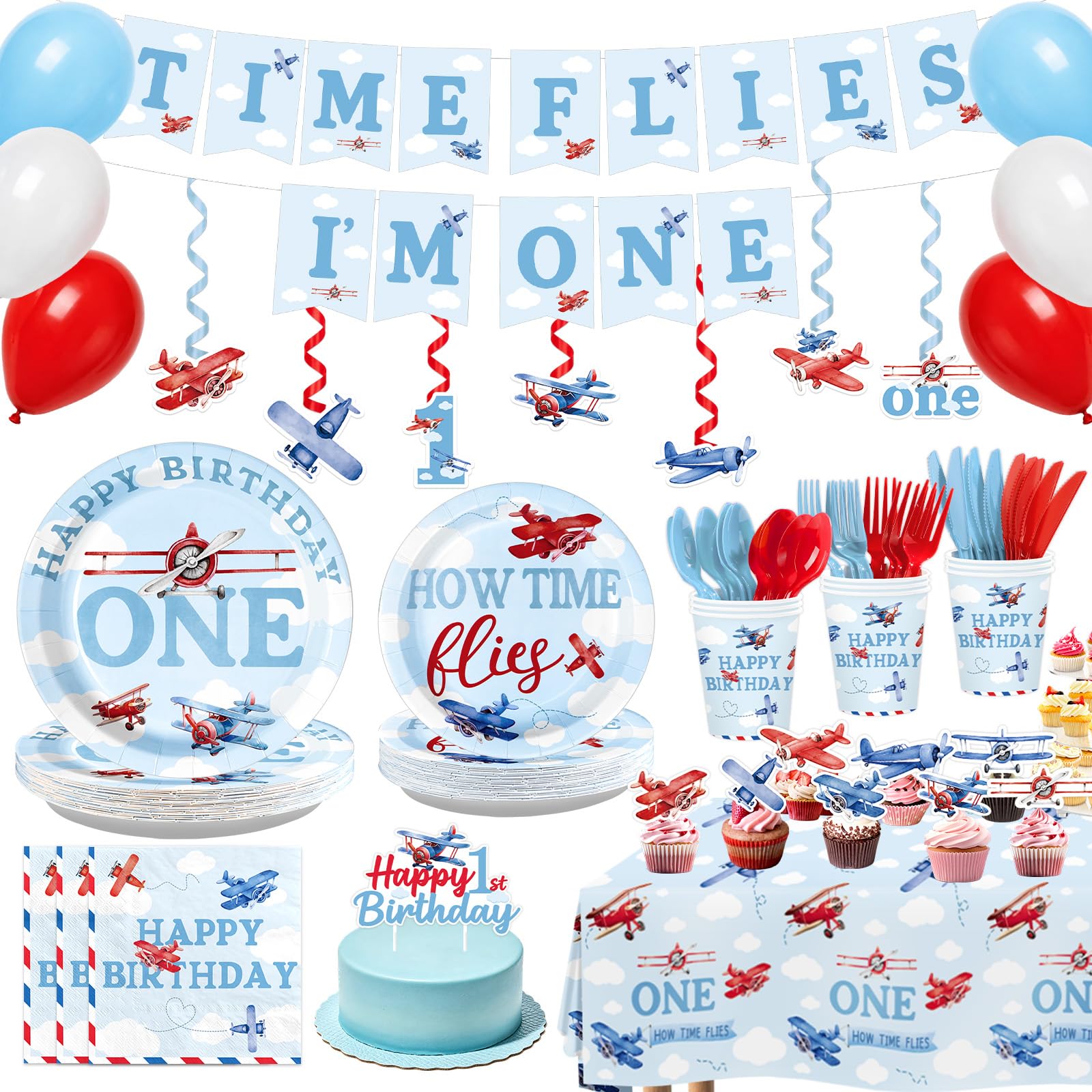 205 piezas de decoraciones de avión para fiesta de primer cumpleaños para