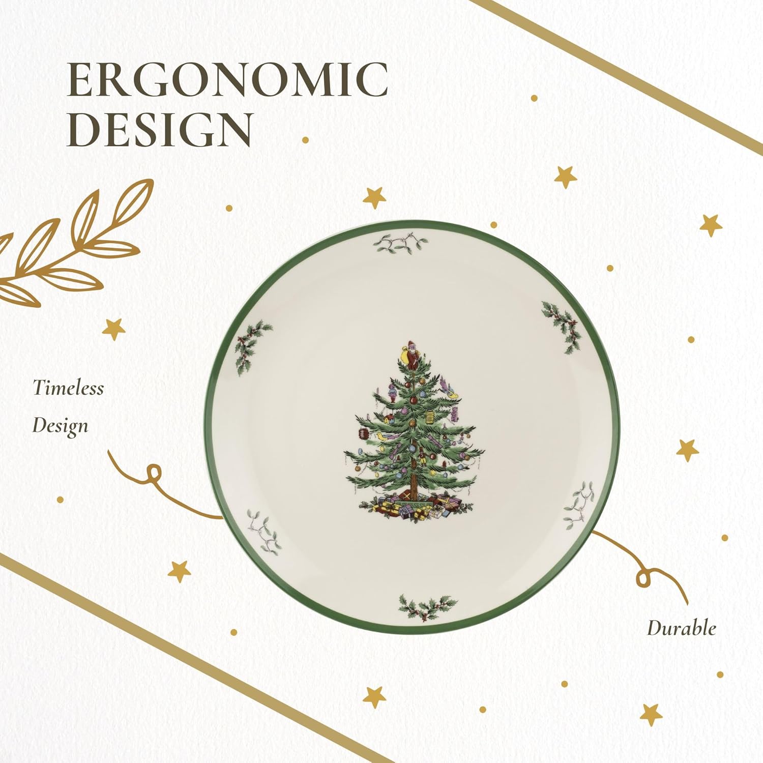 Spode Christmas Tree Round Platter - 14-Inch Holiday Serving Plate for Charcuterie, Snacks, Desserts - Classic Christmas Dinnerware with Green Accents - Dishwasher & Microwave Safe - Image 6