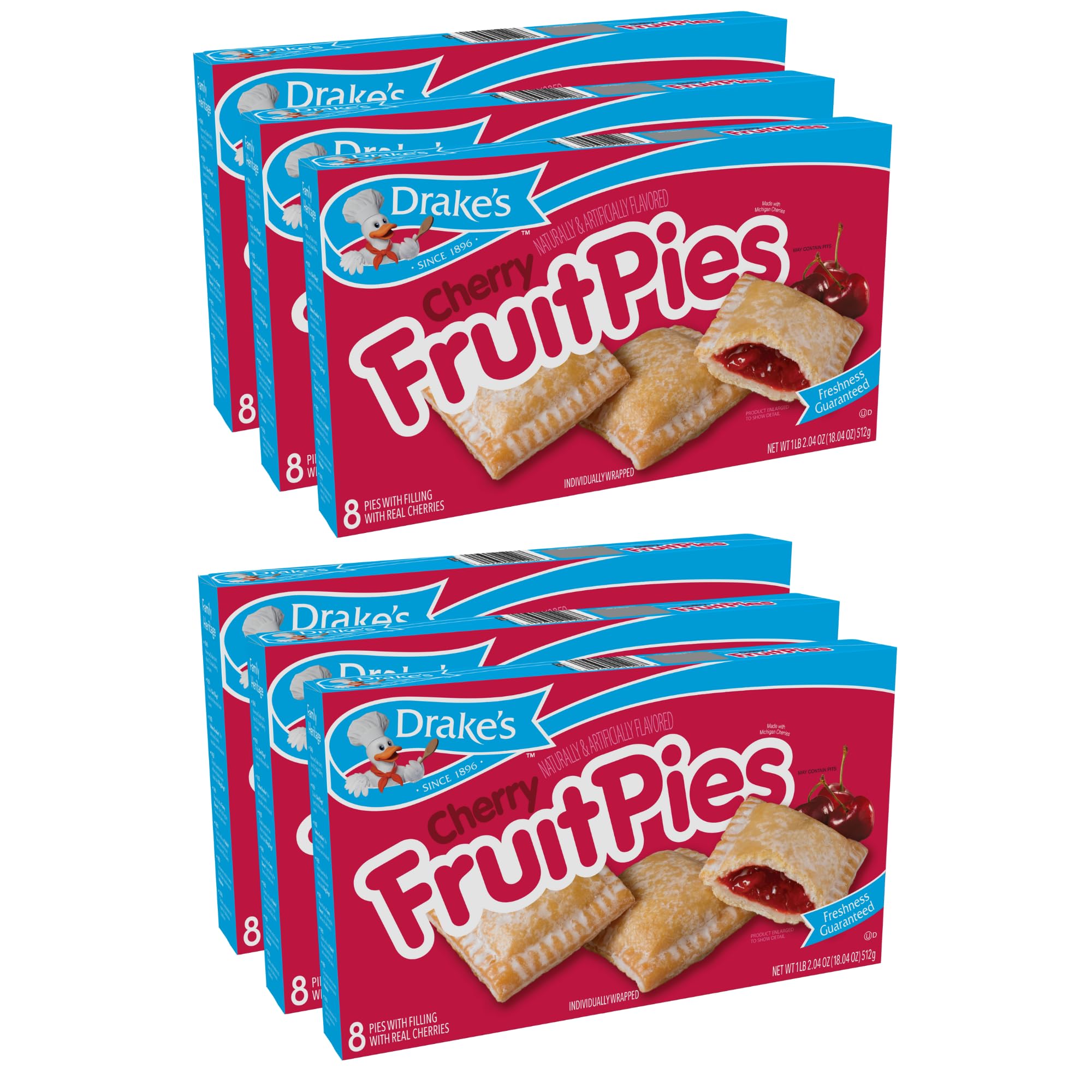 Drake's by Hostess 8 ct Cherry Fruit Pies 16 oz (Pack of 6)