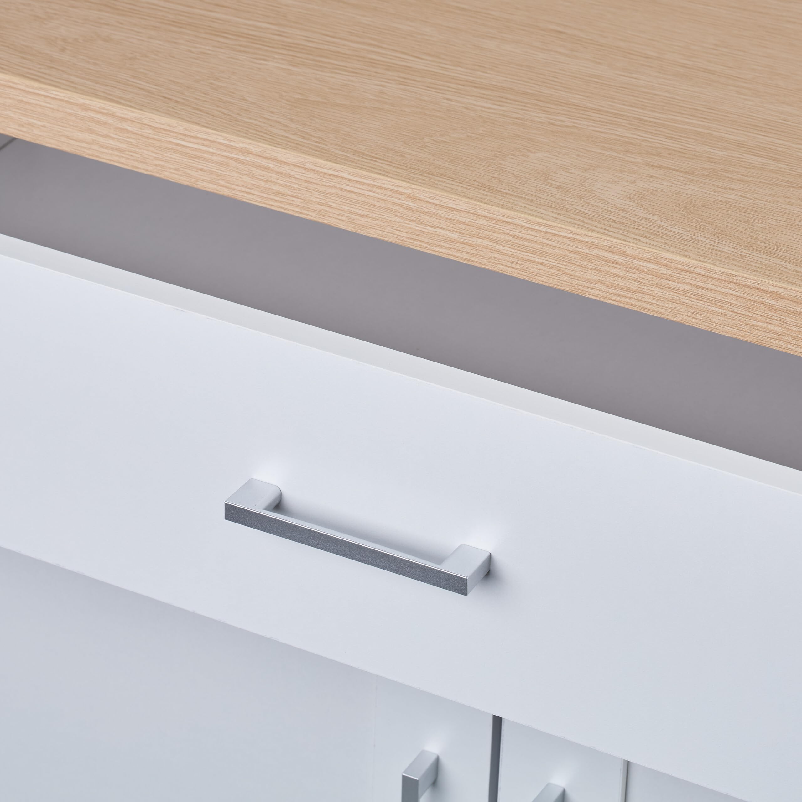 Relaxdays Carrito Auxiliar de Cocina, Camarera con Encimera y Cajón, 2 Compartimentos, 90x114,5x39,5 cm, Blanco/Natural, Tablero de Fibras