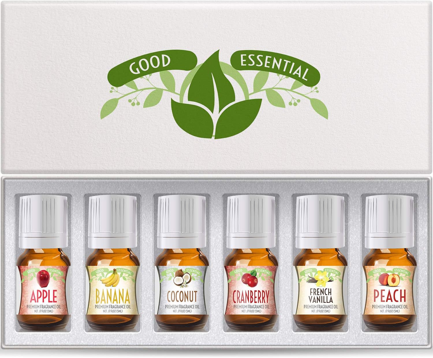 Fragrance Oils Set, 6-Pack: Banana Oil, Cranberry, Apple, Coconut, French Vanilla, Peach - Aromatherapy & Candle Scent