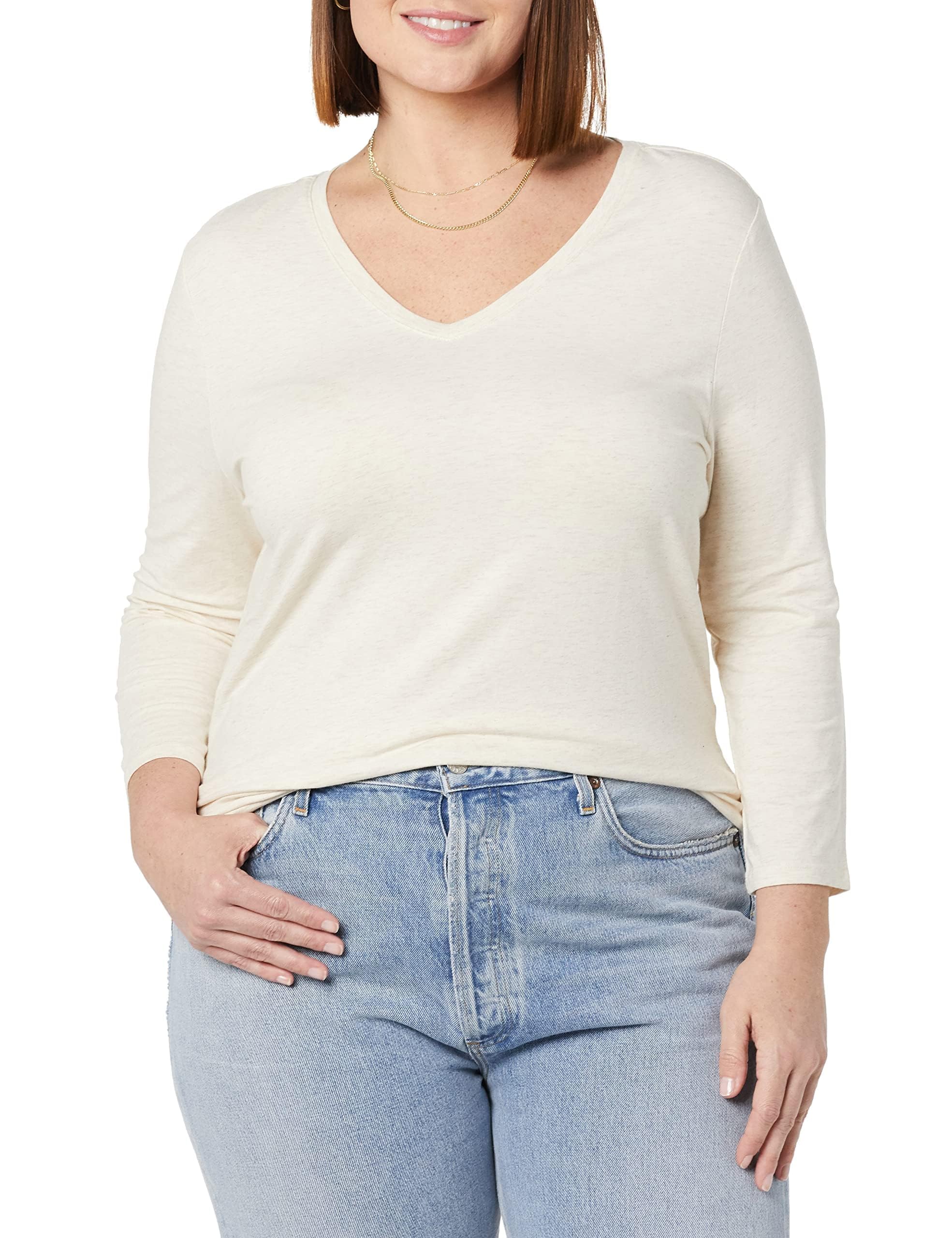 Amazon Essentials Women's Classic-Fit 3/4 Sleeve V-Neck T-Shirt (Available in Plus Size), Multipacks