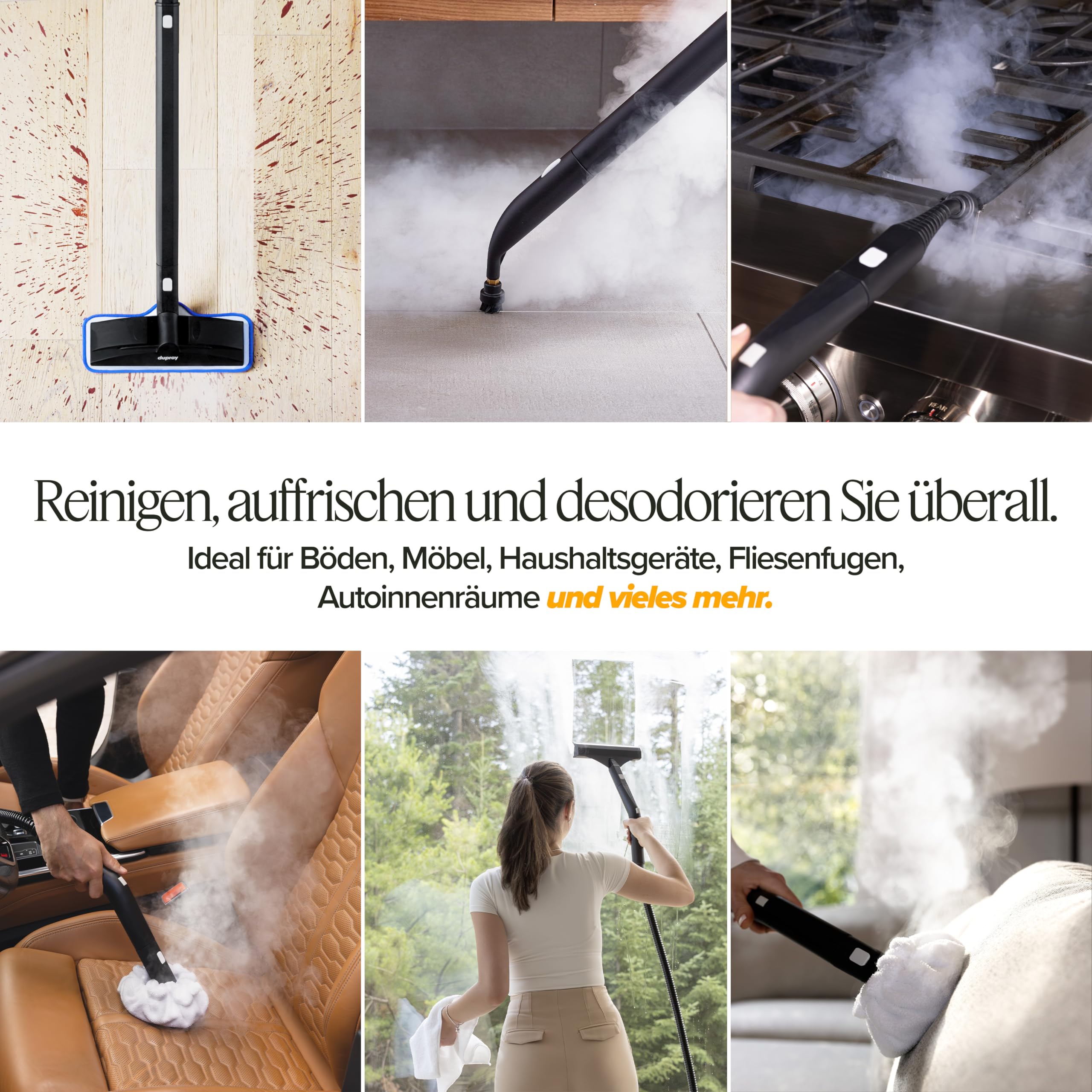Dupray Neat Plus Dampfreiniger – Vielseitiger Hochleistungs-Dampfreiniger für Zuhause: Böden, Möbel, Autos und mehr (EU-Stecker, Neat Plus + 17 Zubehörteile)