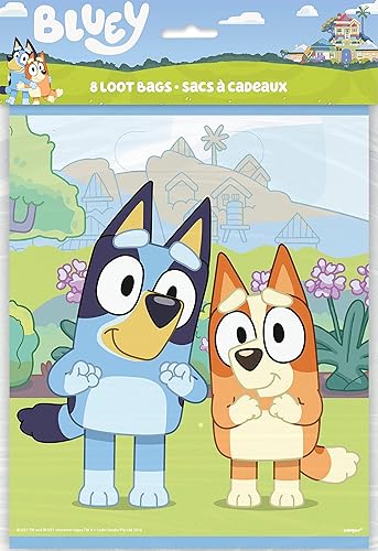 Miniatura 4 de Unique Bluey Party Favores  Bolsas de regalo Bluey  Paquete con 16 bolsas de regalo, 16 reventones, calcomanías  Decoraciones de fiesta de