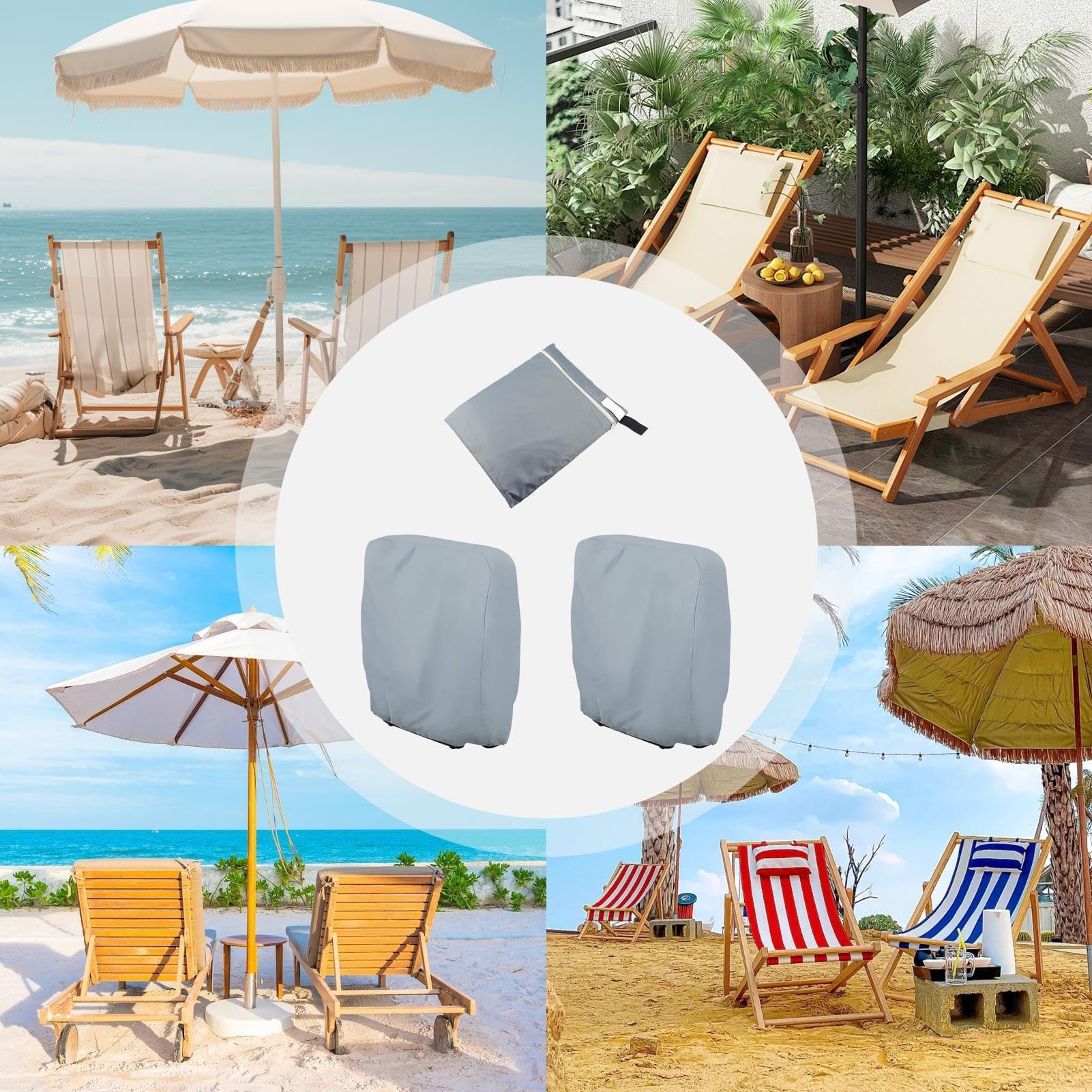 Fundas protectoras plegables para sillas plegables a prueba de polvo para sillas plegables de jardín, paquete de 2 con bolsa de reparación, ideal para camping, salón, piscina