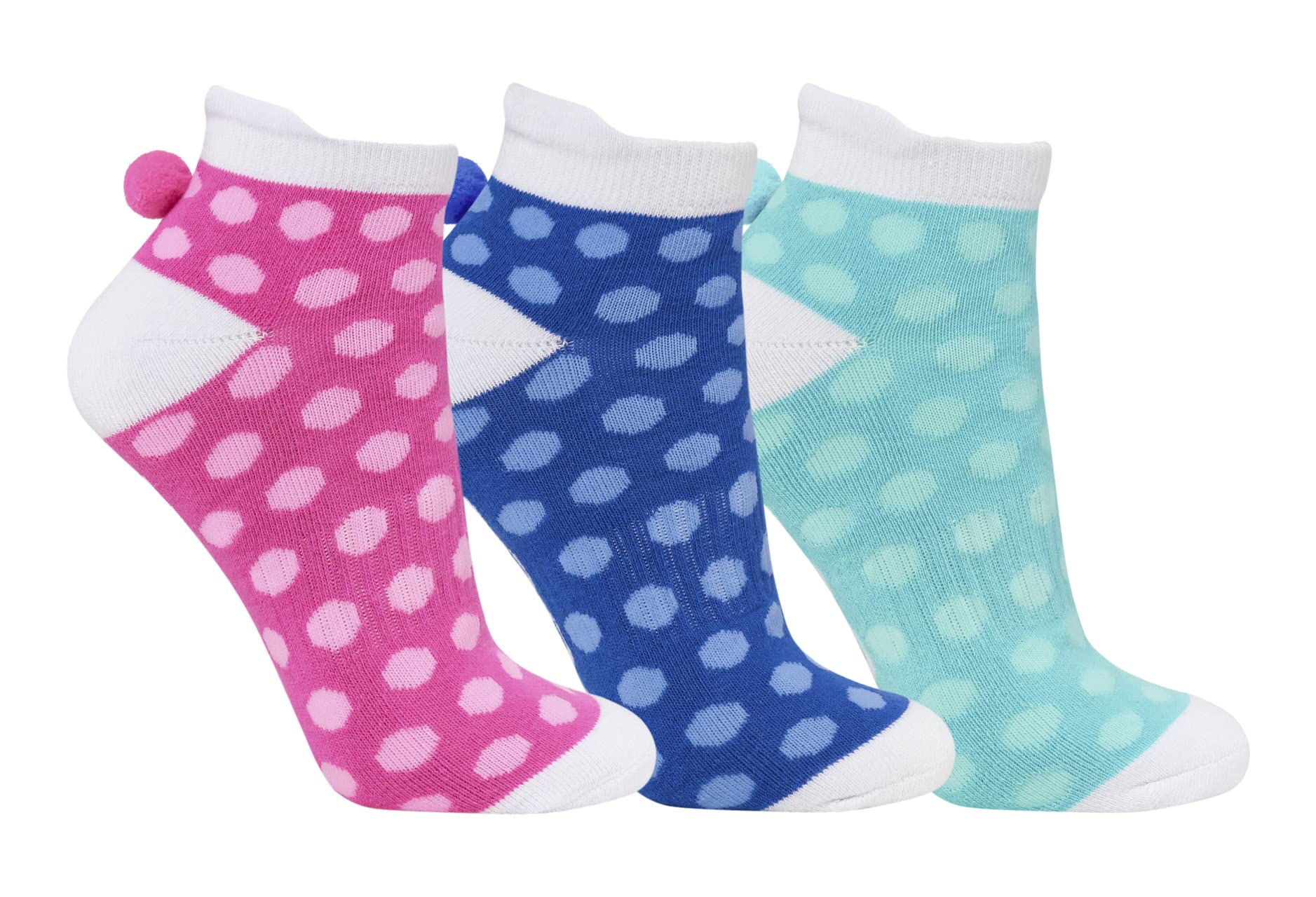 Surpizeshop Ladies 3 Pair Pack of Spotty Multi-Coloured Pom Pom Golf Socks
