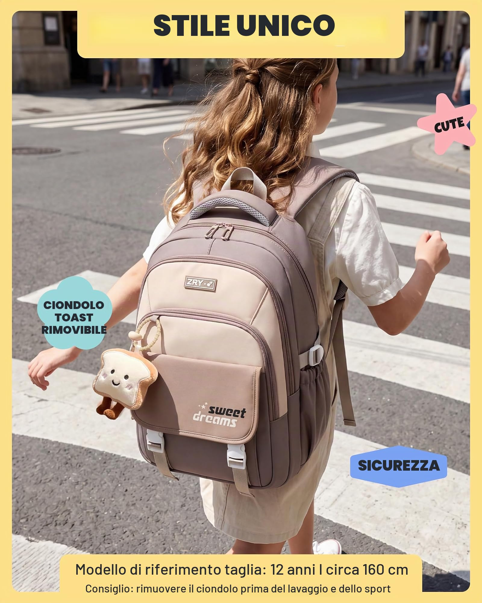 Amythe Zaino Ragazza Scuola Elementare Media Leggero Grande con Pettorina | 30L Zaino Scuola Idrorepellente, Adatto al Trolley, Casual Zaini Porta PC, Ragazze 9 ai 16 anni, Ritorno / Viaggio, Marrone