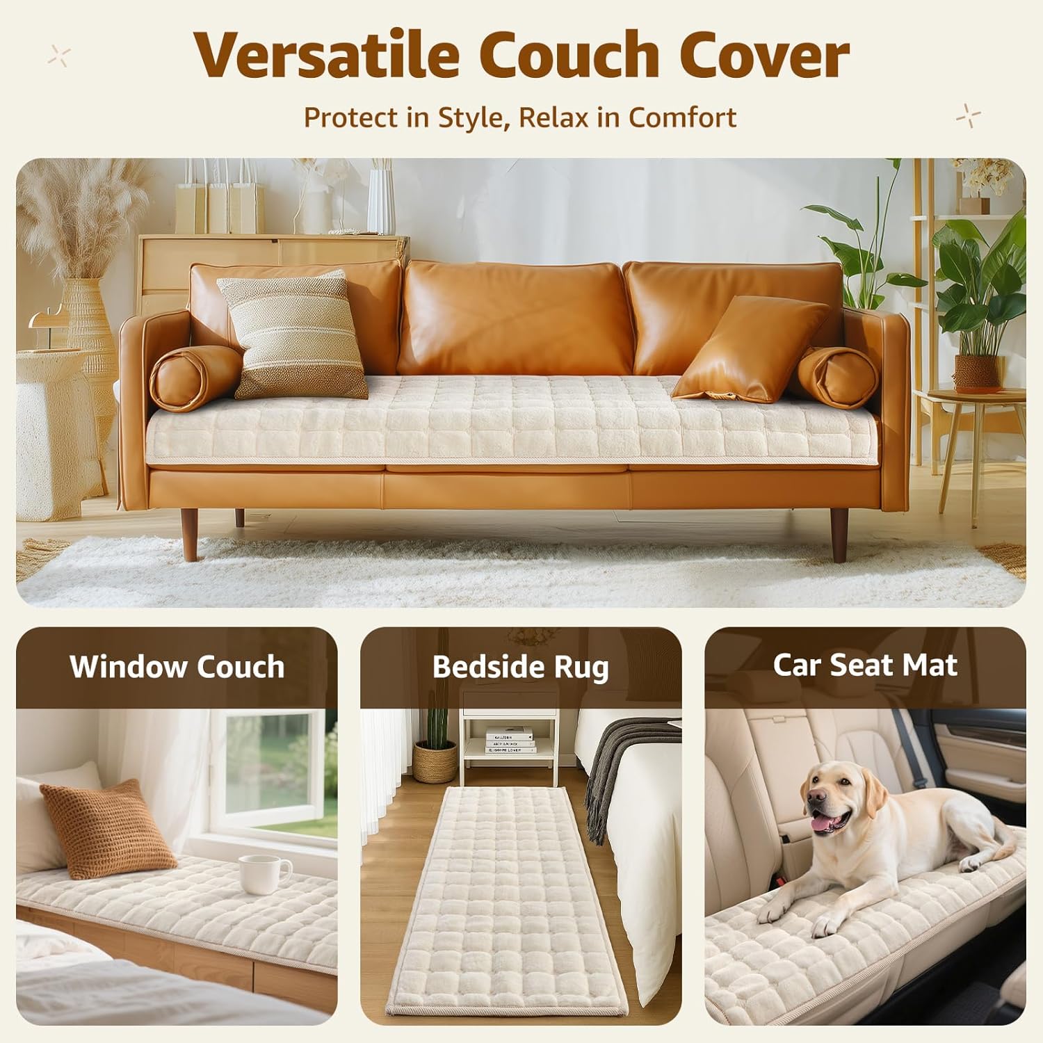 LOOBANI Couch Cover for Dogs Washable 27.6" x 59", Cream 1 Pack & Non-Slip Puppy Training Pads 48" x 60" 2 Packs