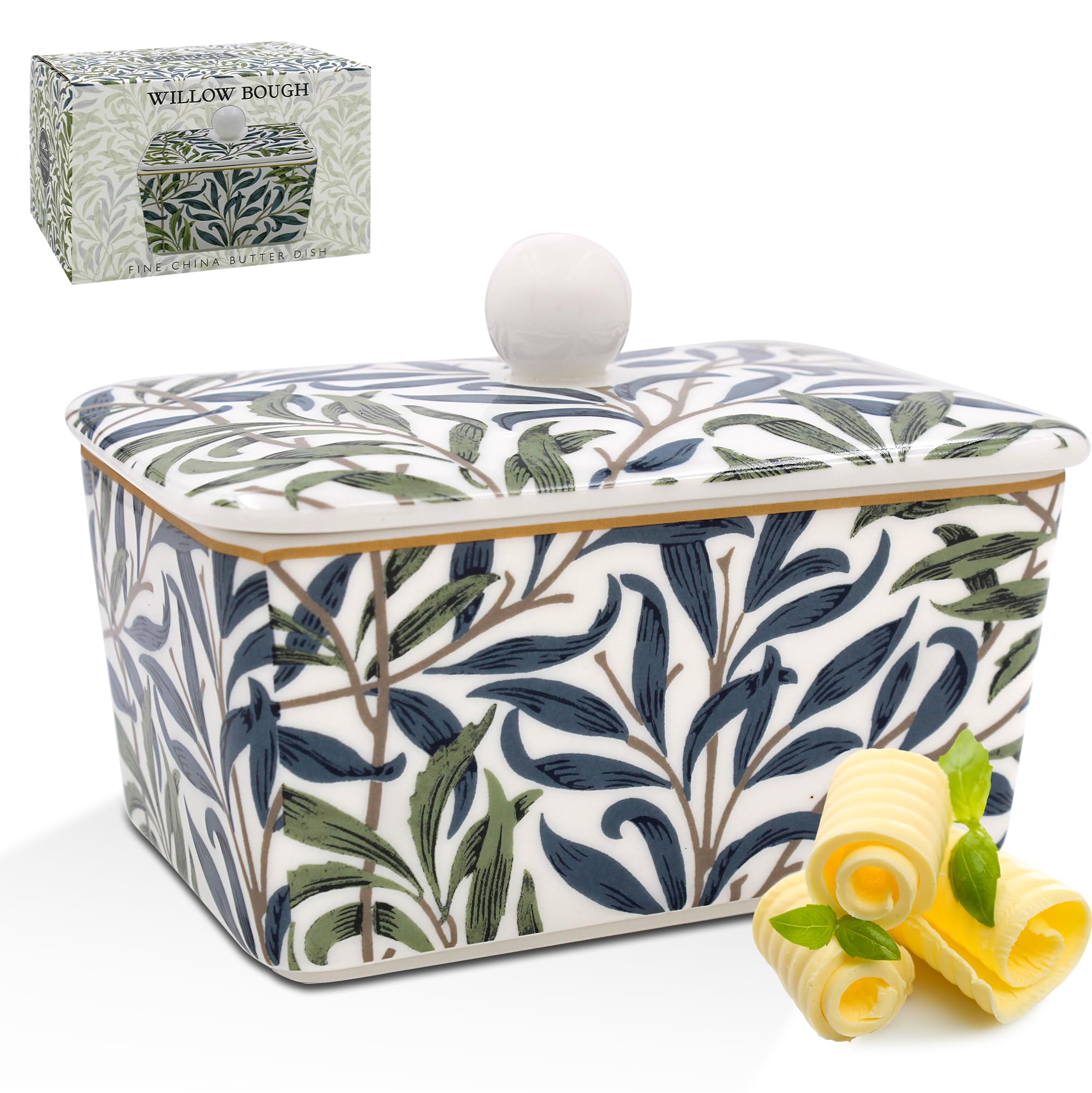 British Designed Ceramic Butter Dish with Lid | Large Butter Dish for All Types of Kitchens | Butter Dishes for All Sizes of Butter - William Morris