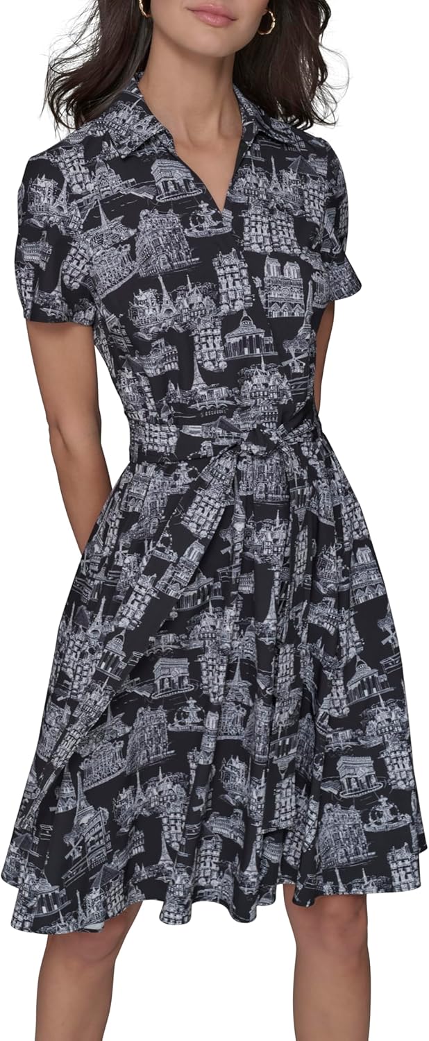 Karl Lagerfeld Womens Short Sleeve Surplice Neck Faux Wrap Belted Mini Dress