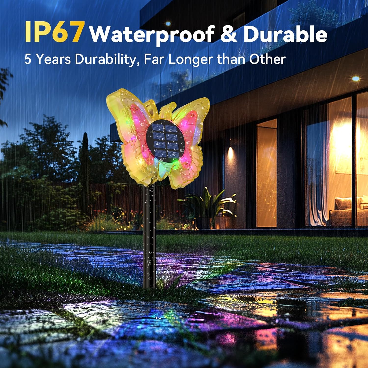 Solar Butterfly Lights Outdoor-Color-Changing 3D Glow-2-in-1 Wall & Ground-Butterfly Lights for Outside-Waterproof Garden Decorations for Patio Lawn Yard Fence Backyard Decor (6 Pack)