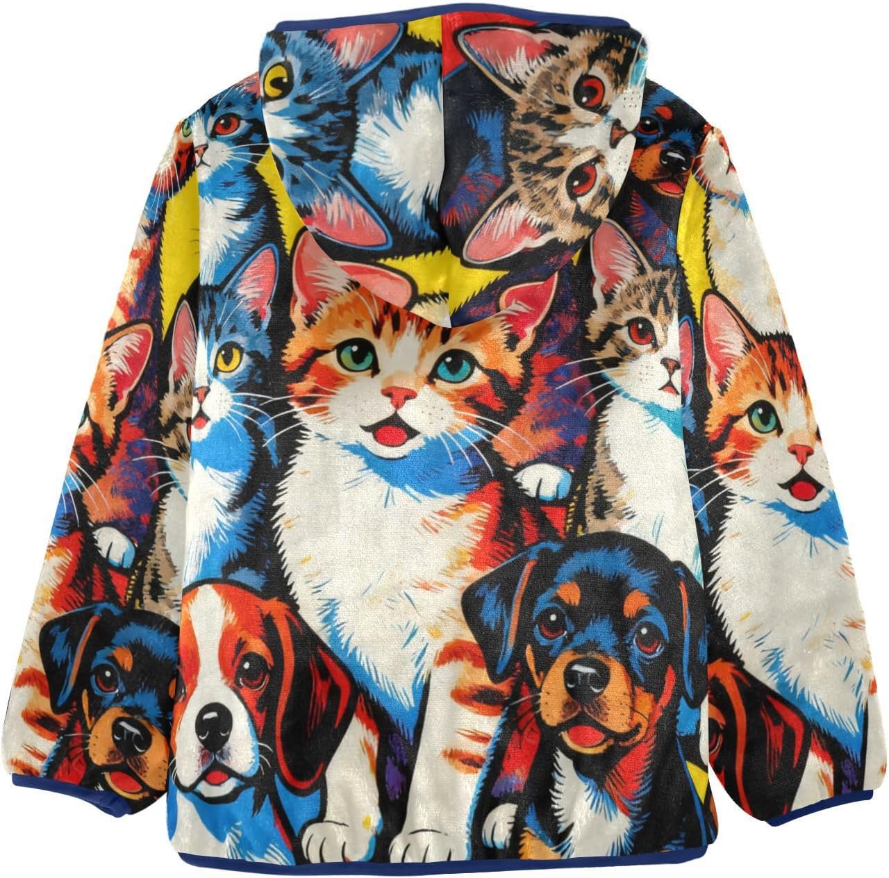Cute Cats and Dogs Pop Art Toddler Light Jackets Children Plush Outerwear Navy Blue Trendy Baby Boys Clothes