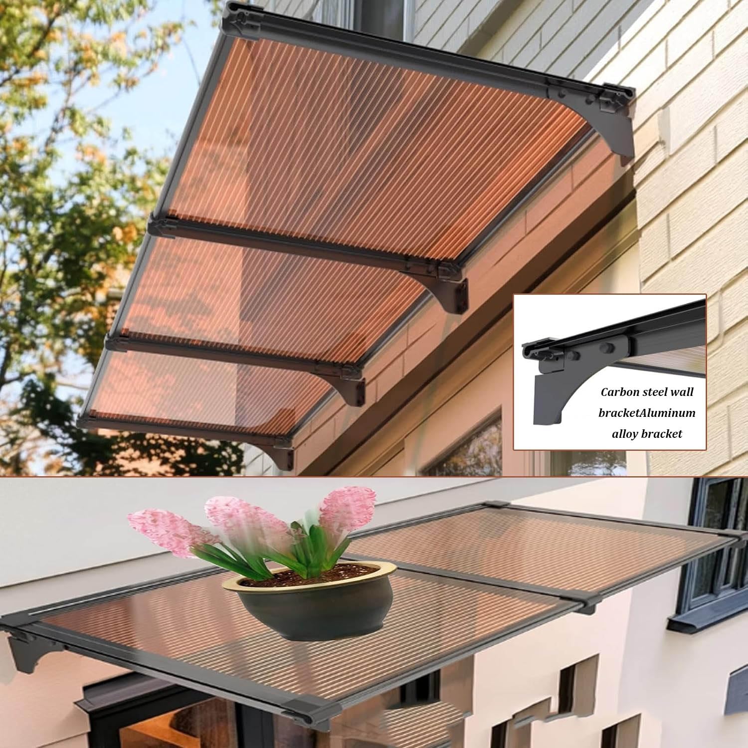 Aluminiowa markiza na okno przednie, wodoodporna, ochrona przed promieniowaniem UV i deszczem, na werandę, patio, do ogrodu, na dach, 65 x 470 cm, ochrona przed deszczem na zewnątrz A01