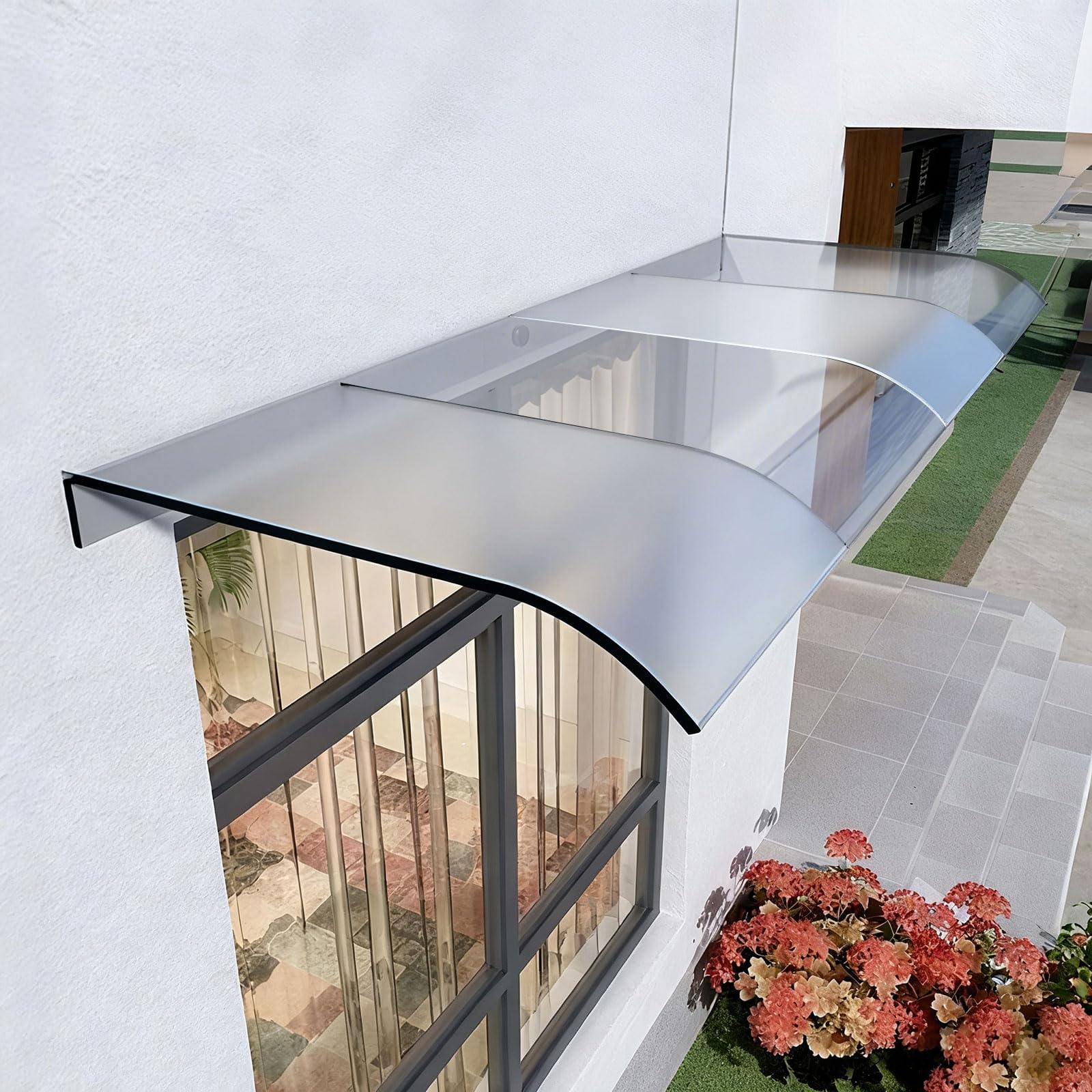 Front Door Canopy Outdoor Waterproof Shelter - Polycarbonate Rain Protection with 50kg Load Capacity, Easy Install Over Door Cover for Porch and Entrance Translucent/Semi-Frosted 50x200cm/19.6"x79"