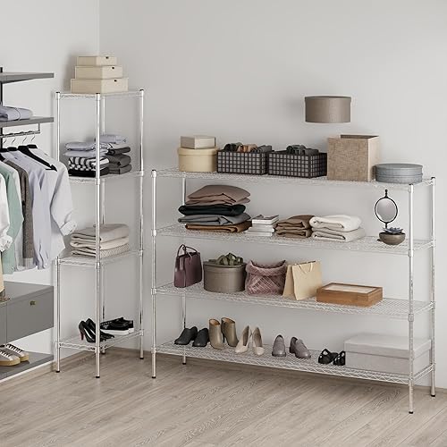 Miniatura 242 de Kit de estantería de alambre cromado de 4 niveles de 24 pulgadas de profundidad x 24 pulgadas de ancho x 64 pulgadas de alto Unidad de estante