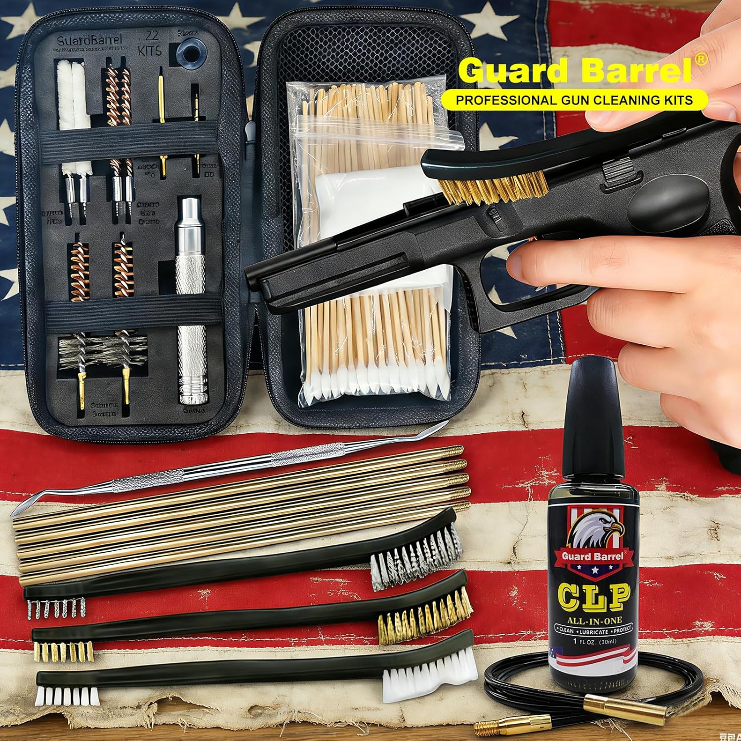 Gun Cleaning Kit for .22 .223Cal .22LR, 5.56 Cleaning kit with 30ml Gun Cleaning Oil, Gun Cleaning Snake, Cleaning Swabs, Bronze Bore Brush and Brass Jag Adapter with Portable Case