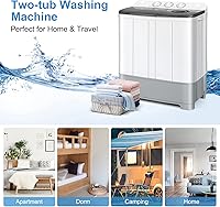 Vista 8 de COSTWAY Portable Washing Machine, Twin Tub 22Lbs Capacity, Compact Washer(13.2Lbs) and Spinner(8.8Lbs) with Control Knobs, Built-in Drain Pump
