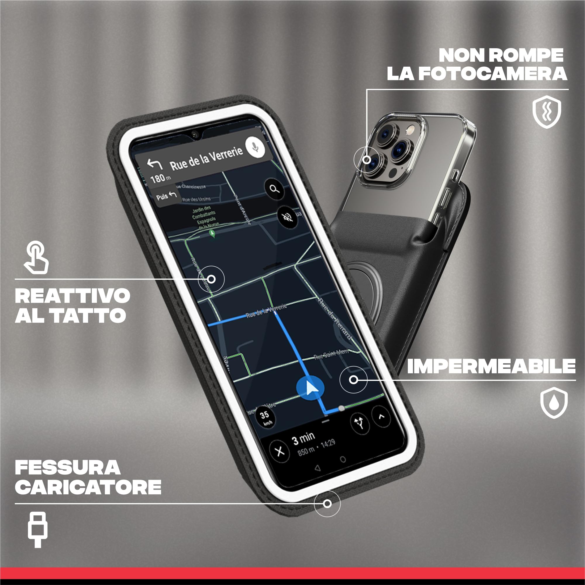 SHAPEHEART Innovazione francese, Porta cellulare magnetico. Assorbe le vibrazioni, Porta telefono impermeabile con rotazione di 360 gradi, Supporto telefono per manubrio