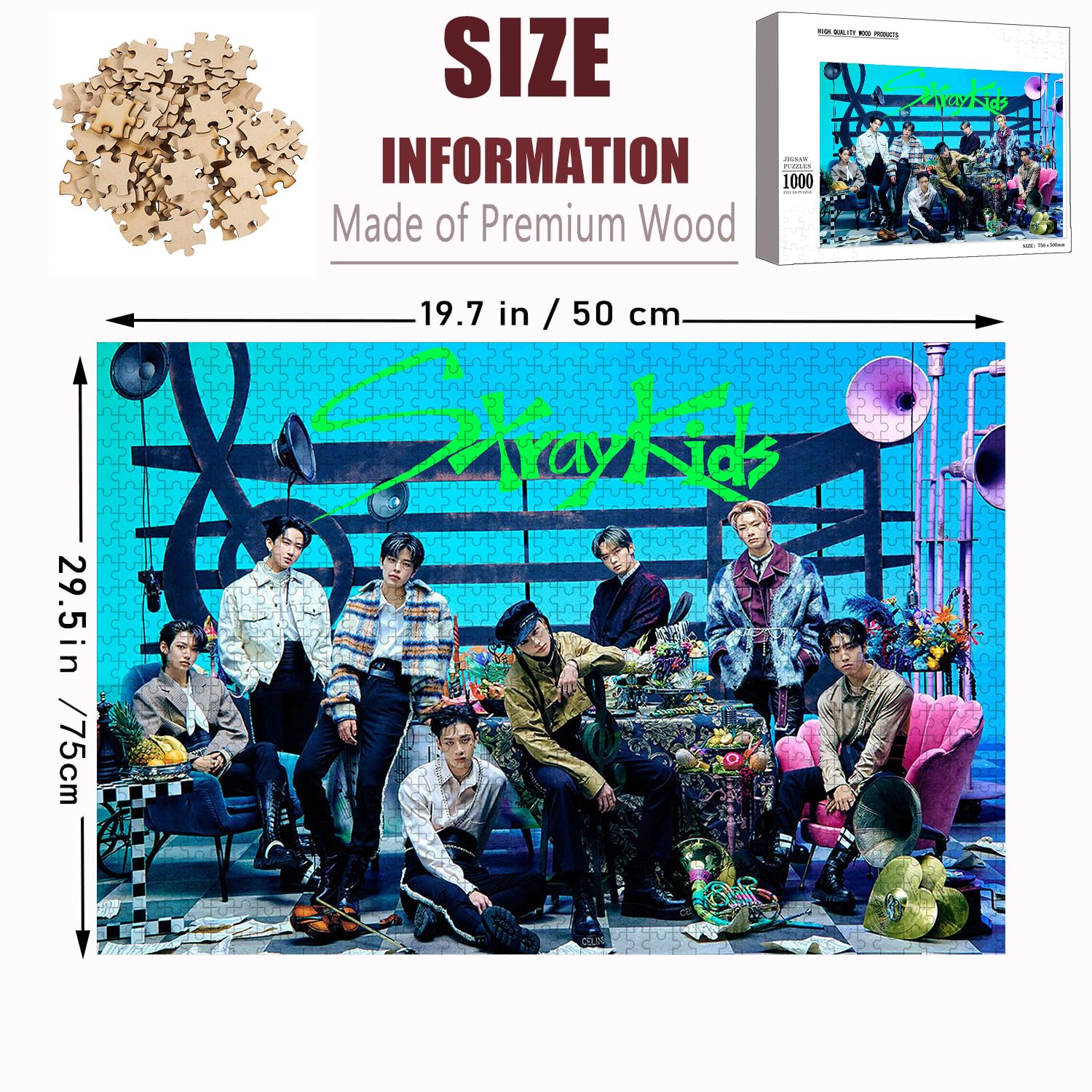 Kpop Stray Kids Wooden Jigsaw Puzzles, 1000 Piece Wooden Puzzles