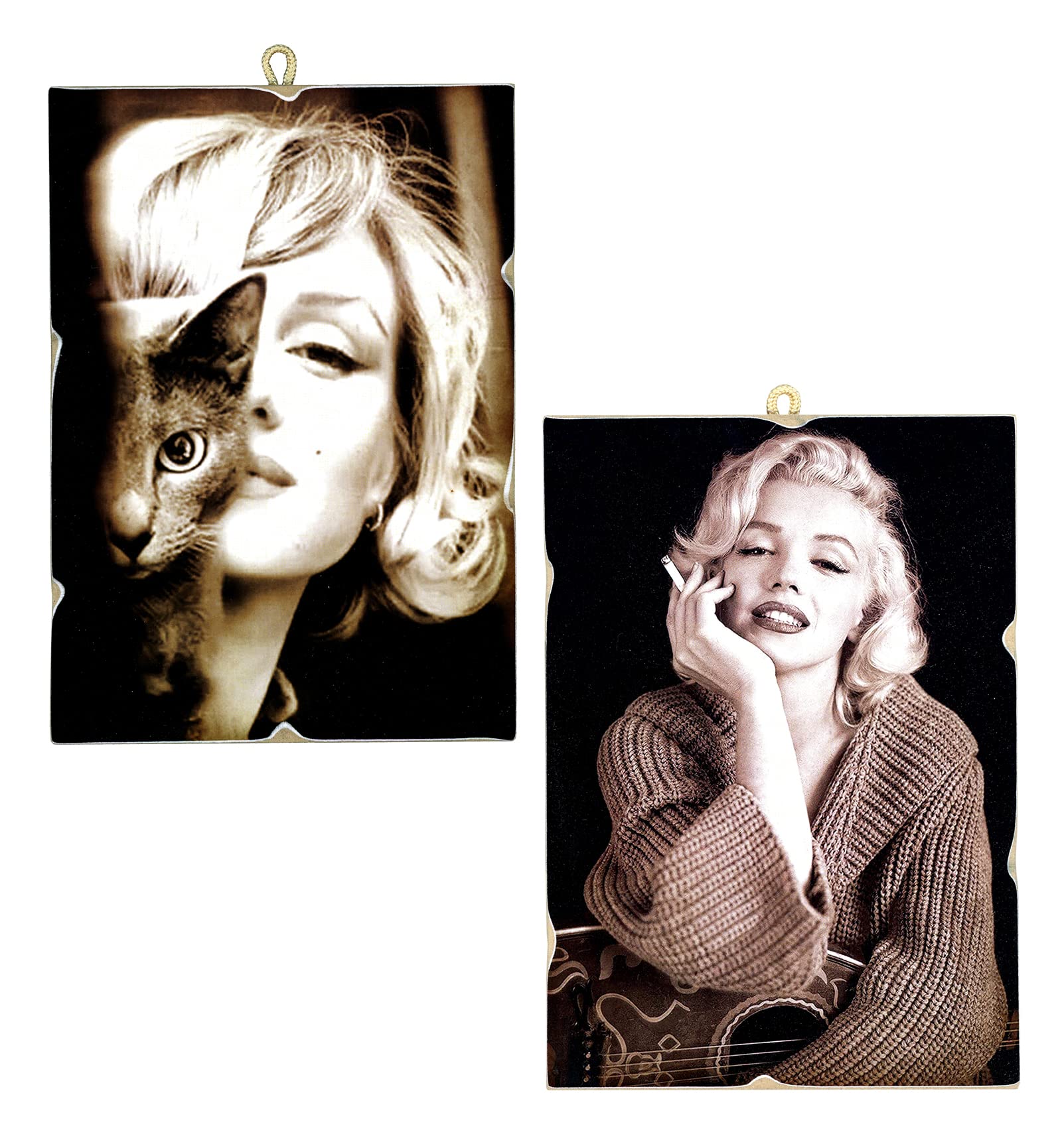 KUSTOM ARTKUSTOM ART Set of 2 Vintage Style Paintings Series Hollywood Actors Marilyn Monroe Wood Print 25x18cm For Hair Salon Furniture Beauticians Beauty Salons