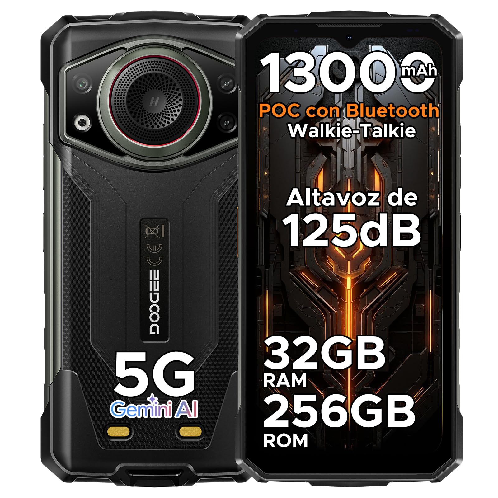 Fire 7 Ultra Telefono Movil Irrompible 5G, 32GB+256GB/2TB 13000mAh/33W Móvil Resistente, 6,6" Smartphone Android 15, NFC/64MP/125dB/SOS/OTG/GPS Teléfono con M6 Auriculares Walkie Talkie