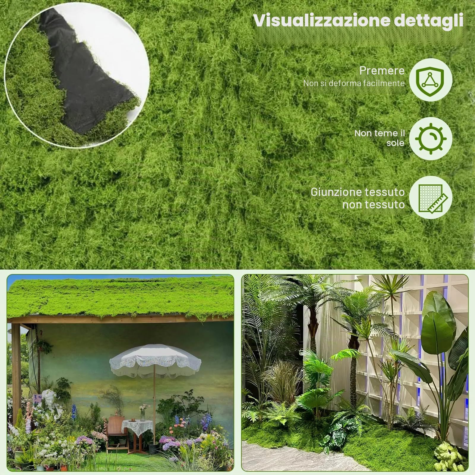 Tappetino in muschio artificiale, 100 x 100 cm, per decorazione da parete, muschio, fai da te e terrario, per decorazione, verde (verde chiaro)