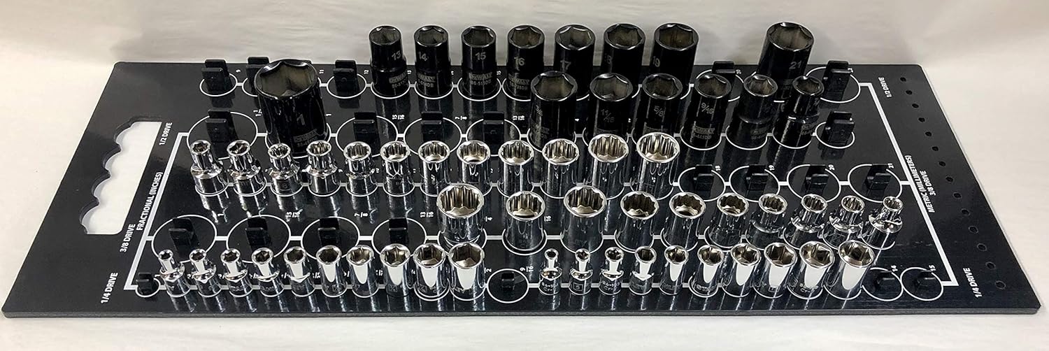 Protoco 7211 Socket Organizer Board Holds 80 Sockets 7.5-Inch x 20-Inch, 1/4-Inch x 3/8-Inch x 1/2-Inch