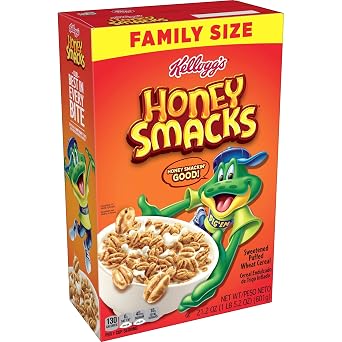 Honey Smacks Cold Breakfast Cereal, Made with Whole Grain, Kids Snacks, Family Size, Original, 21.2oz Box 1 Box