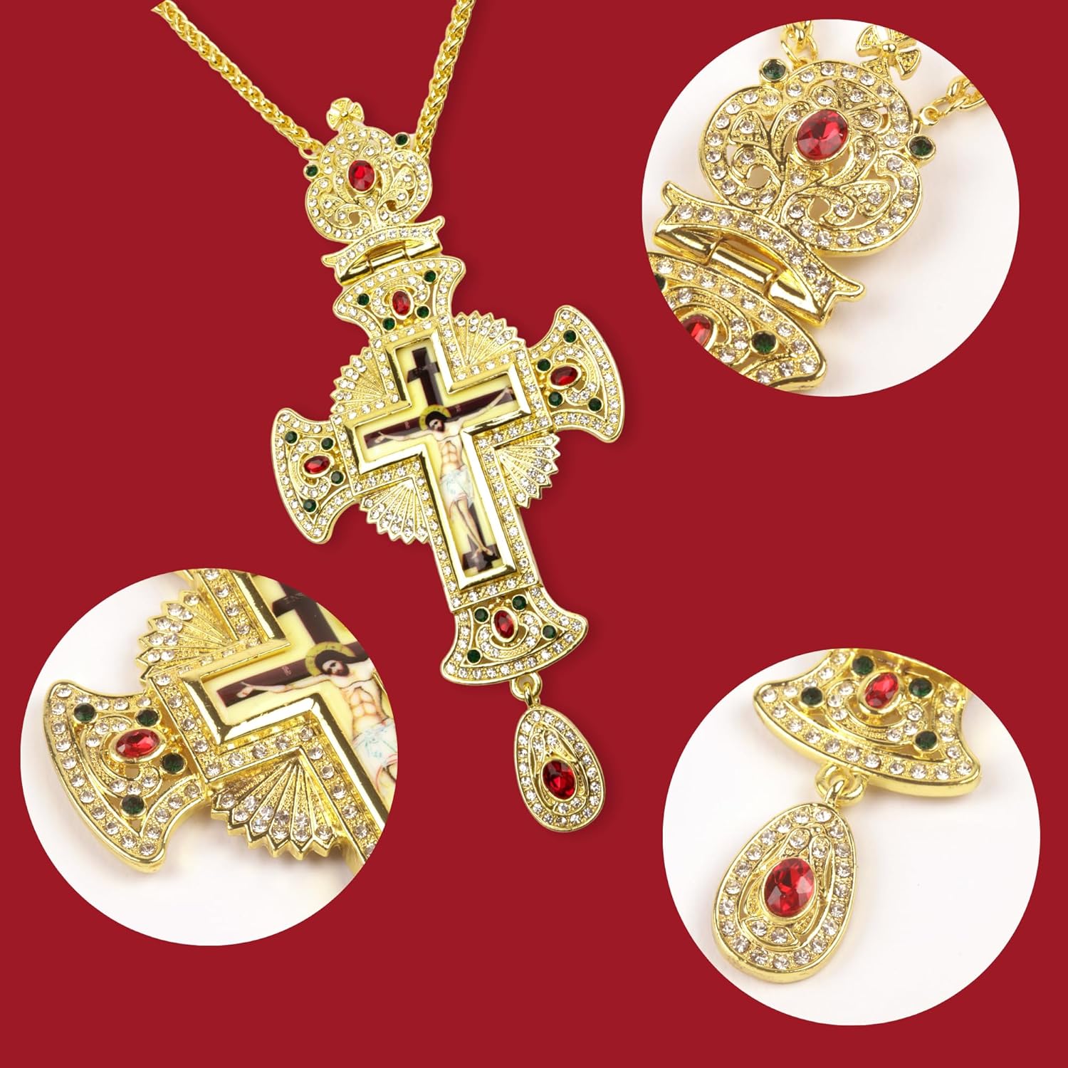 Needzo Brass Bishop's Pectoral Cross, Catholic Church Service Supplies, 24-inch Chain